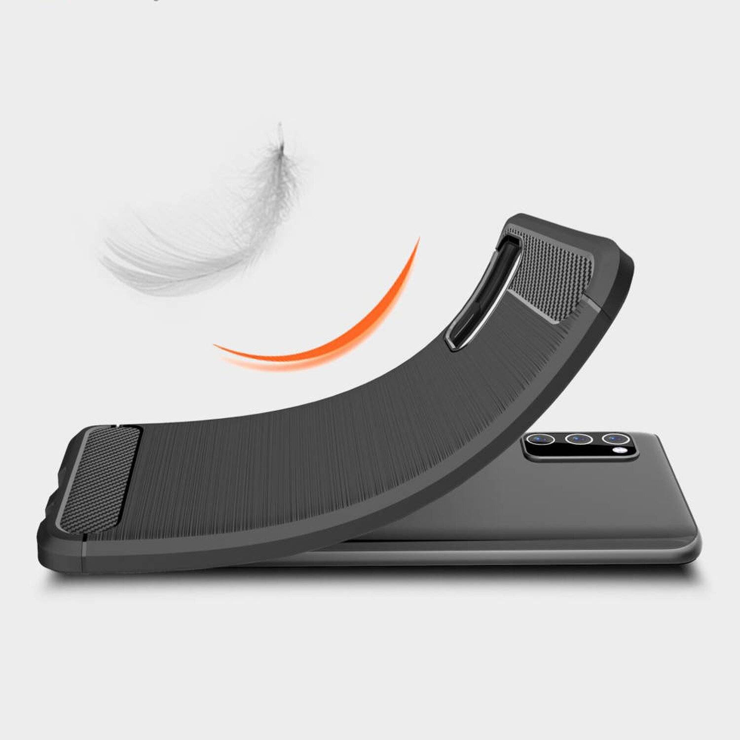Silikon Hülle Bumper Carbon für SAMSUNG GALAXY A03s (A037G) Case TPU Soft Handyhülle Cover Schutzhülle Schwarz