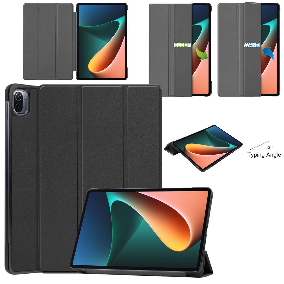 Für Xiaomi Mi Pad 5 / 5 Pro 11.0 Zoll Tablet Tasche 3 folt Wake UP Smart Cover Etuis Schwarz