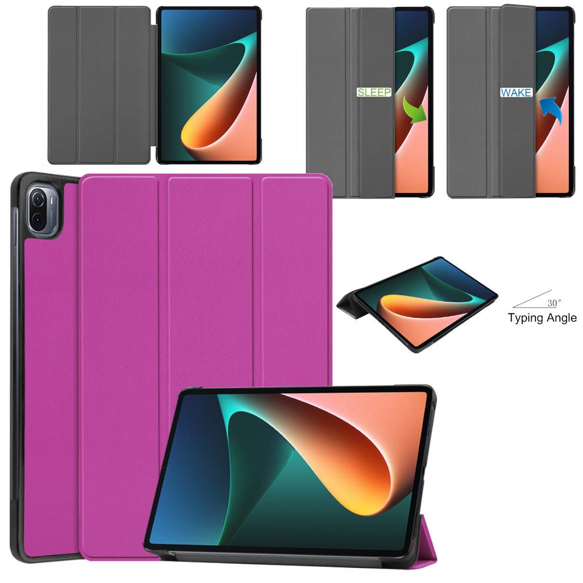 Für Xiaomi Mi Pad 5 / 5 Pro 11.0 Zoll Tablet Tasche 3 folt Wake UP Smart Cover Etuis Lila