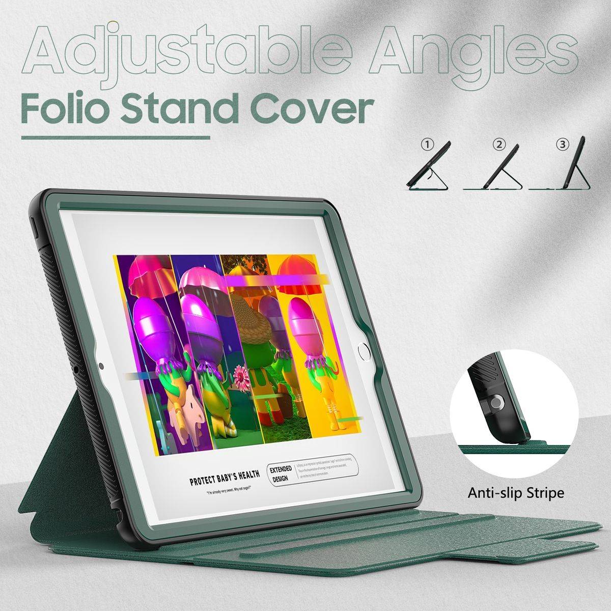 Für Apple iPad 10.2 Zoll 2019 / 2020 / 2021 7. / 8. / 9. Generation Tablet Tasche Grün Hülle Etuis Design Case Schutz Kappe aufstellen