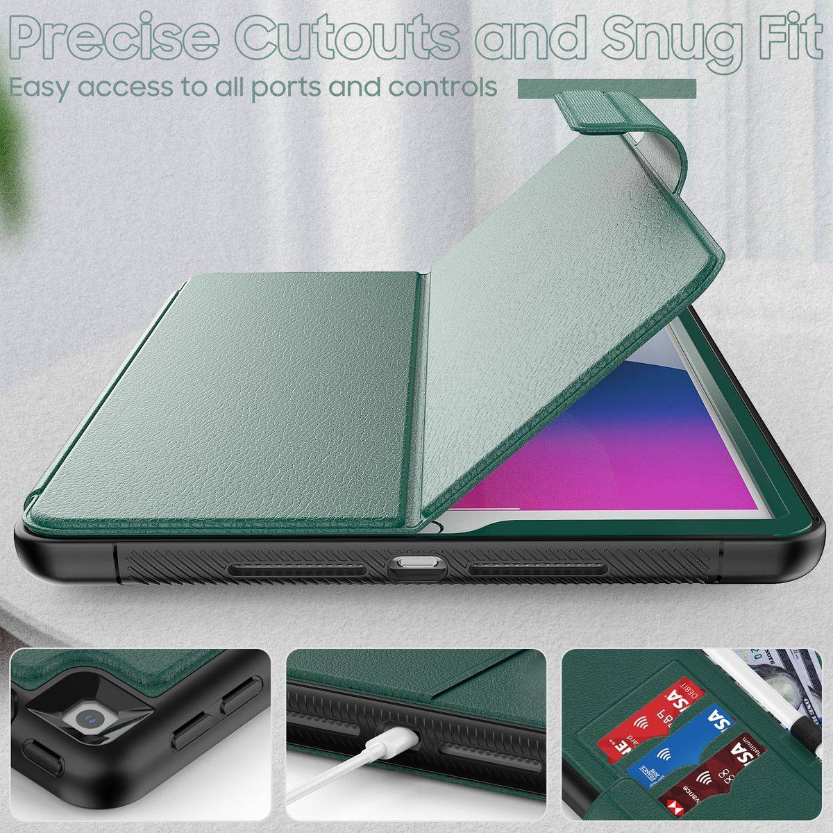 Für Apple iPad 10.2 Zoll 2019 / 2020 / 2021 7. / 8. / 9. Generation Tablet Tasche Grün Hülle Etuis Design Case Schutz Kappe aufstellen