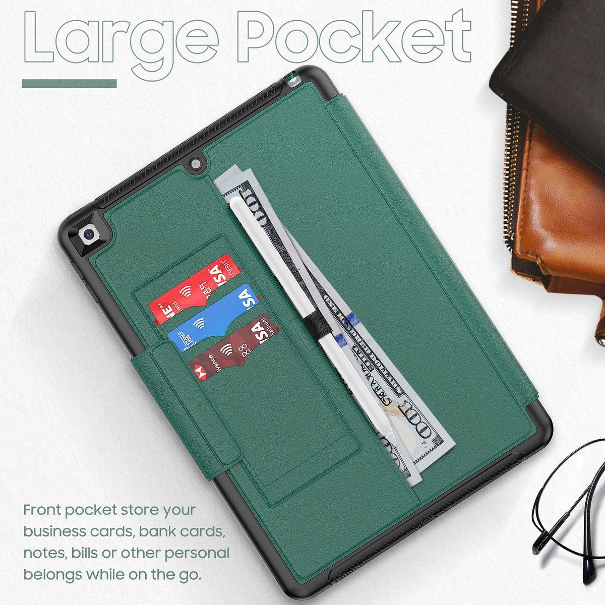 Für Apple iPad 10.2 Zoll 2019 / 2020 / 2021 7. / 8. / 9. Generation Tablet Tasche Grün Hülle Etuis Design Case Schutz Kappe aufstellen