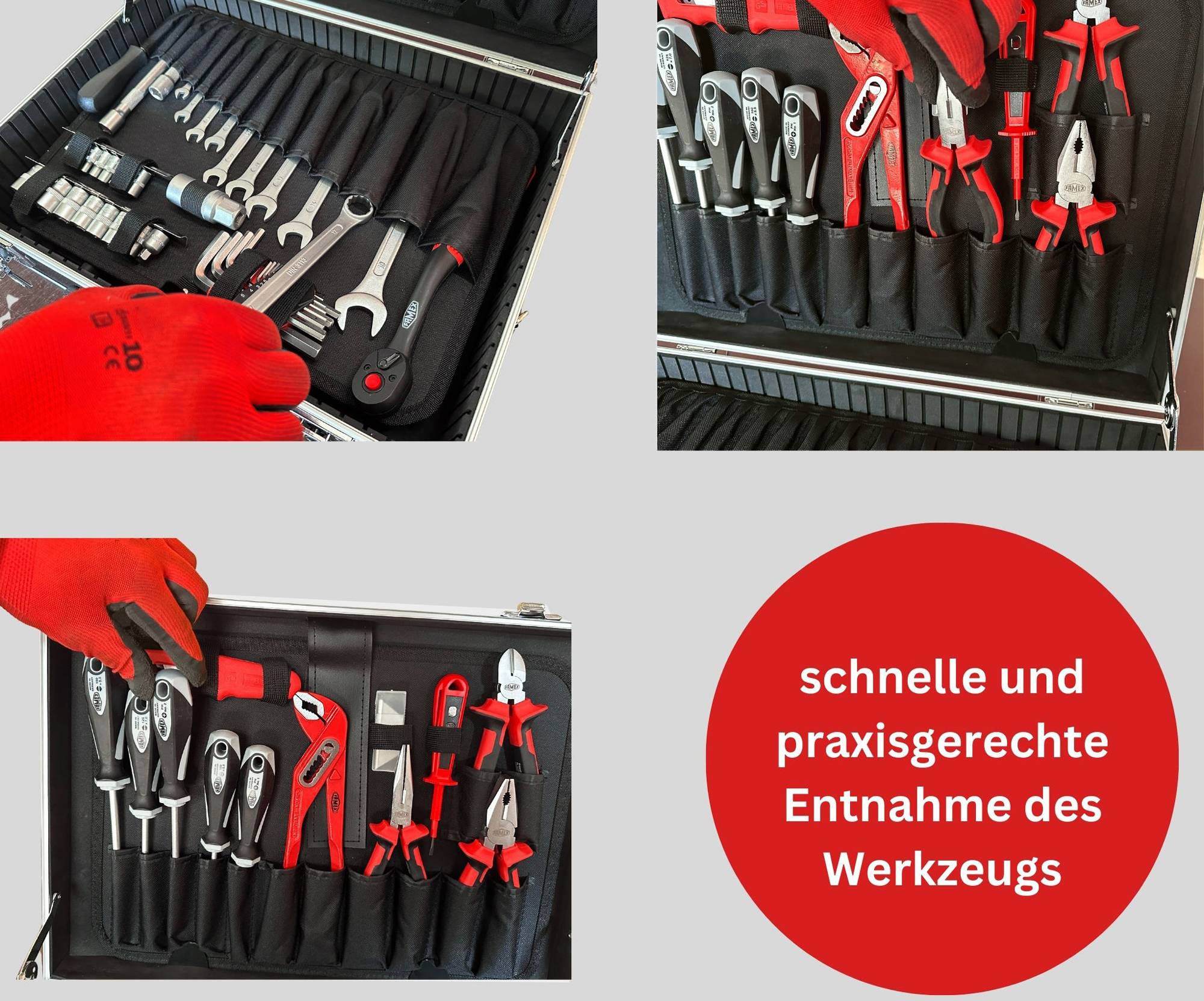 FAMEX 745-48 Alu Werkzeugkoffer gefüllt mit Werkzeug – Werkzeugkasten bestückt - 164-tlg