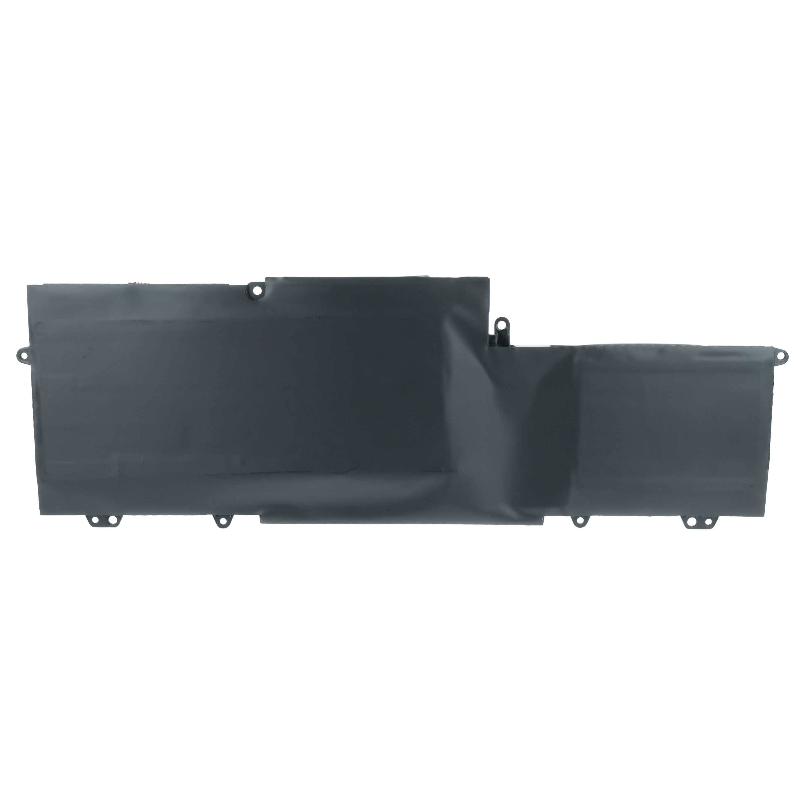 Eine schwarze rechteckige Laptop-Batterie mit mehreren Anschlüssen entlang der Kante, die für ein bestimmtes Notebook-Modell entwickelt wurde.