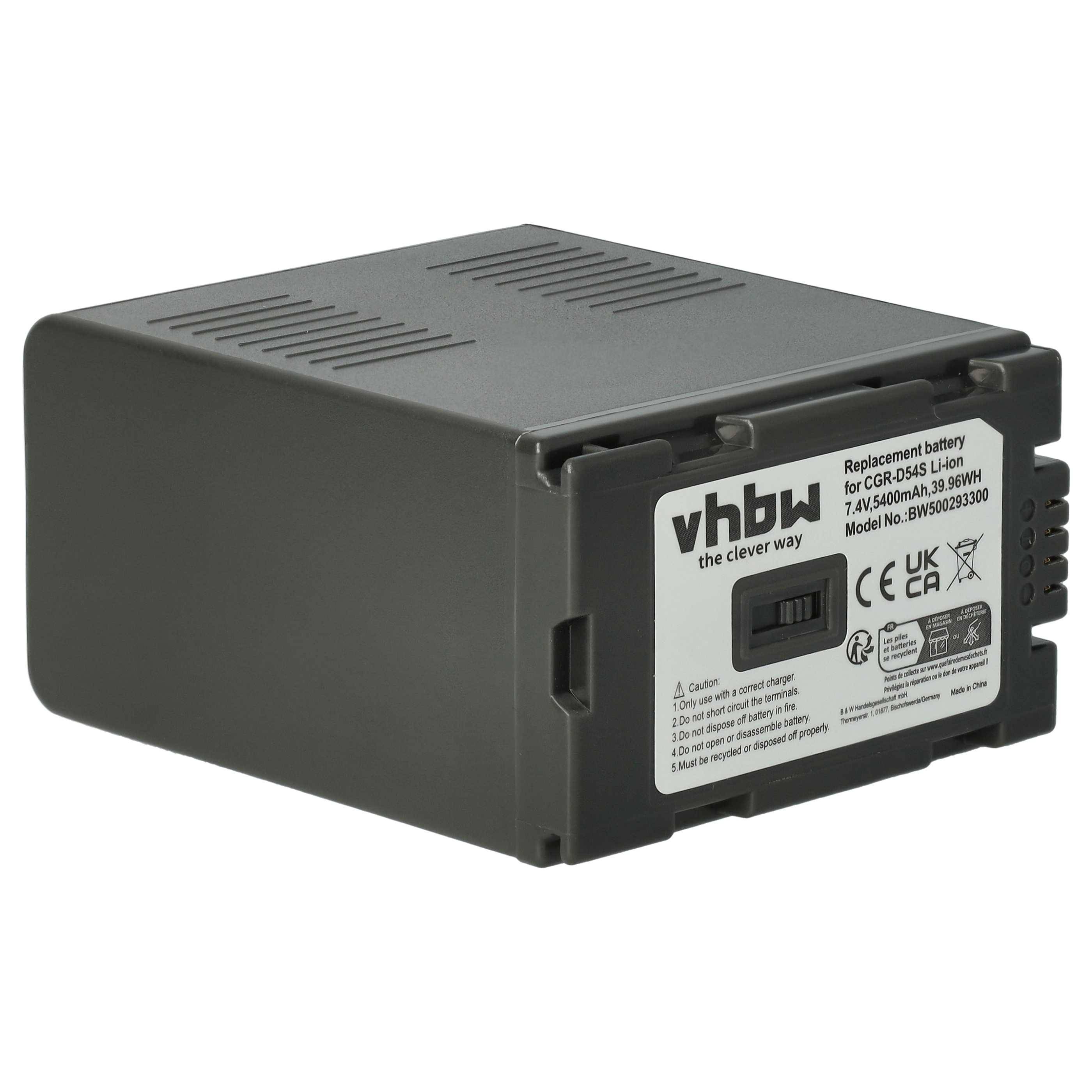 vhbw Akku Ersatz für Panasonic CGA-D54SE/1H, CGP-D110, CGP-D120, CGP-D220 für Kamera Digicam DSLR (5400mAh, 7,4V, Li-Ion)