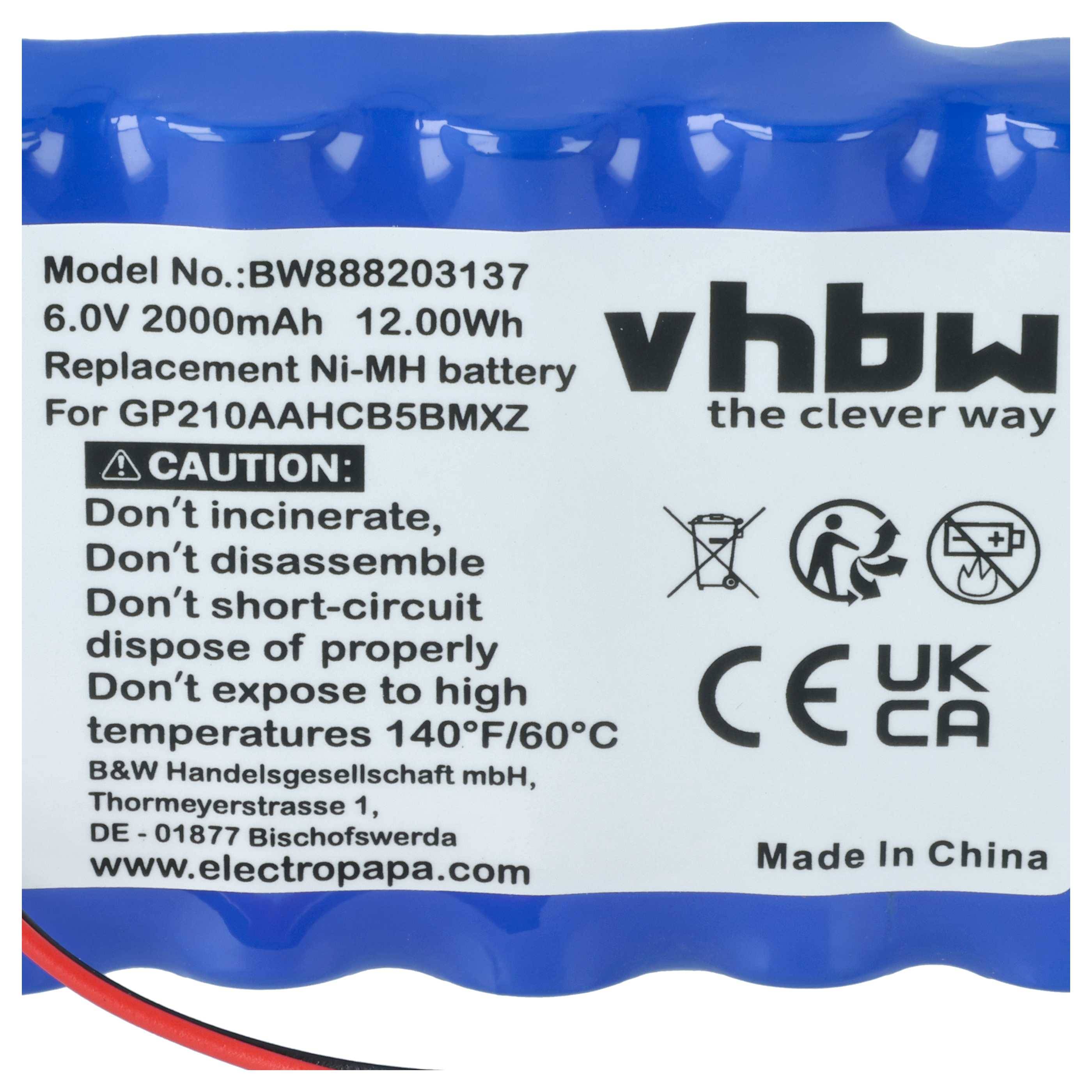 vhbw Akku Ersatz für VDW GP210AAHCB5BMXZ | für Medizintechnik (2000 mAh, 6 V, NiMH)