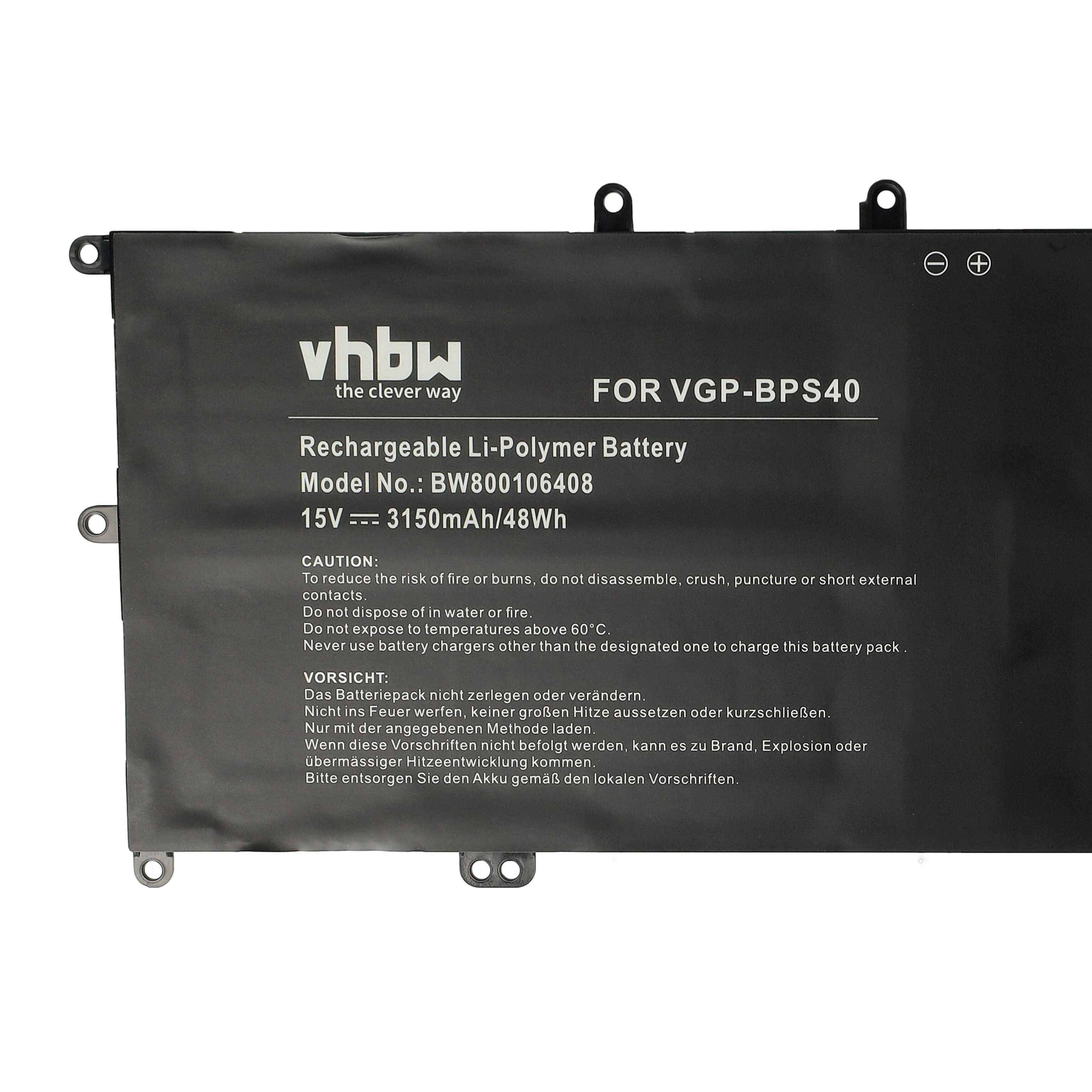 vhbw Akku kompatibel mit Sony Vaio SVF15N28PXB, SVF15N2ACGP, SVF15N2L2E, SVF15N2Z2E Notebook (3150mAh, 15V, Li-Polymer)