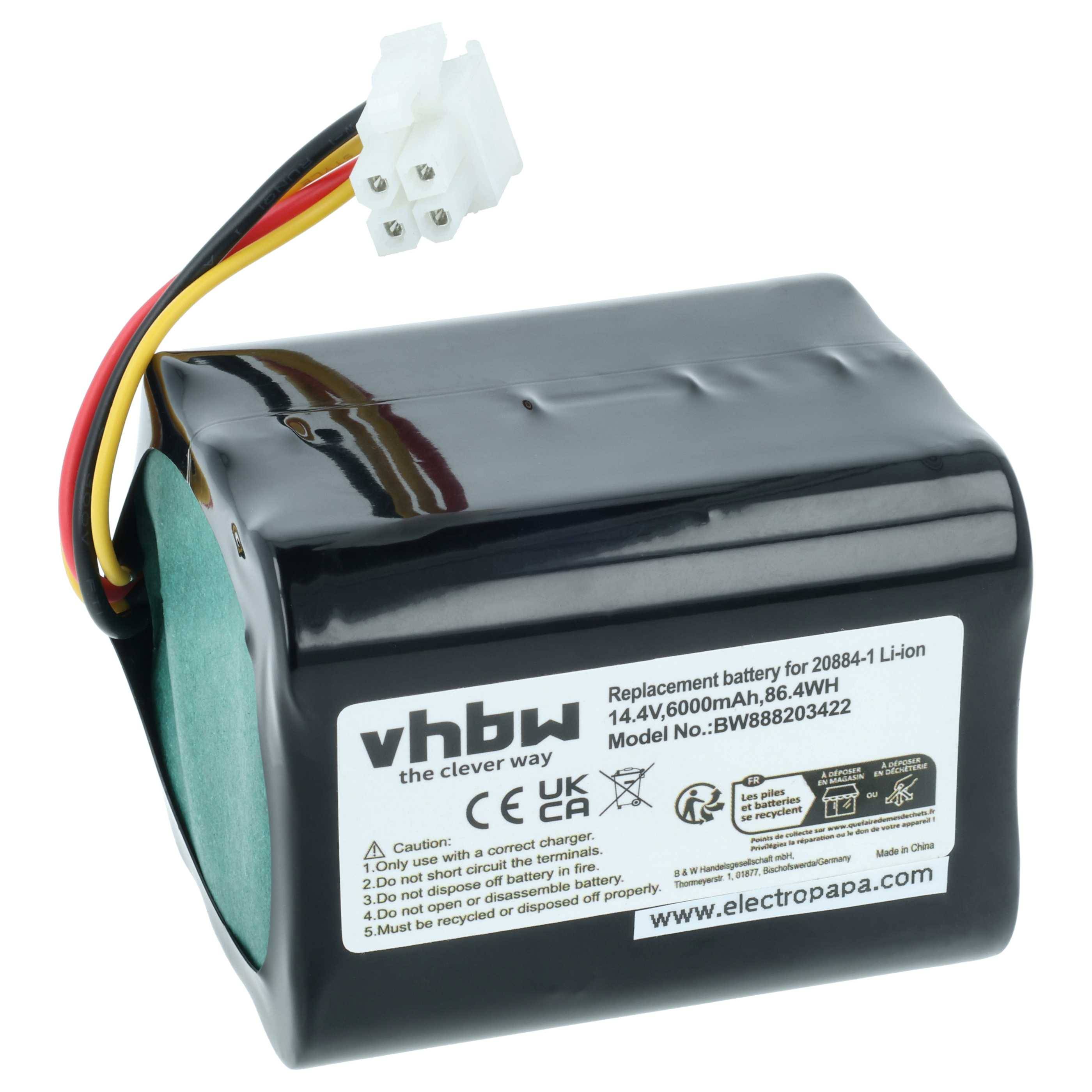 vhbw Akku Ersatz für Vorwerk 20884-1, 4NCR18650P2-C001A, 4NCR18650P2-C002A für Staubsauger (6000 mAh, 14,4 V, Li-Ion)