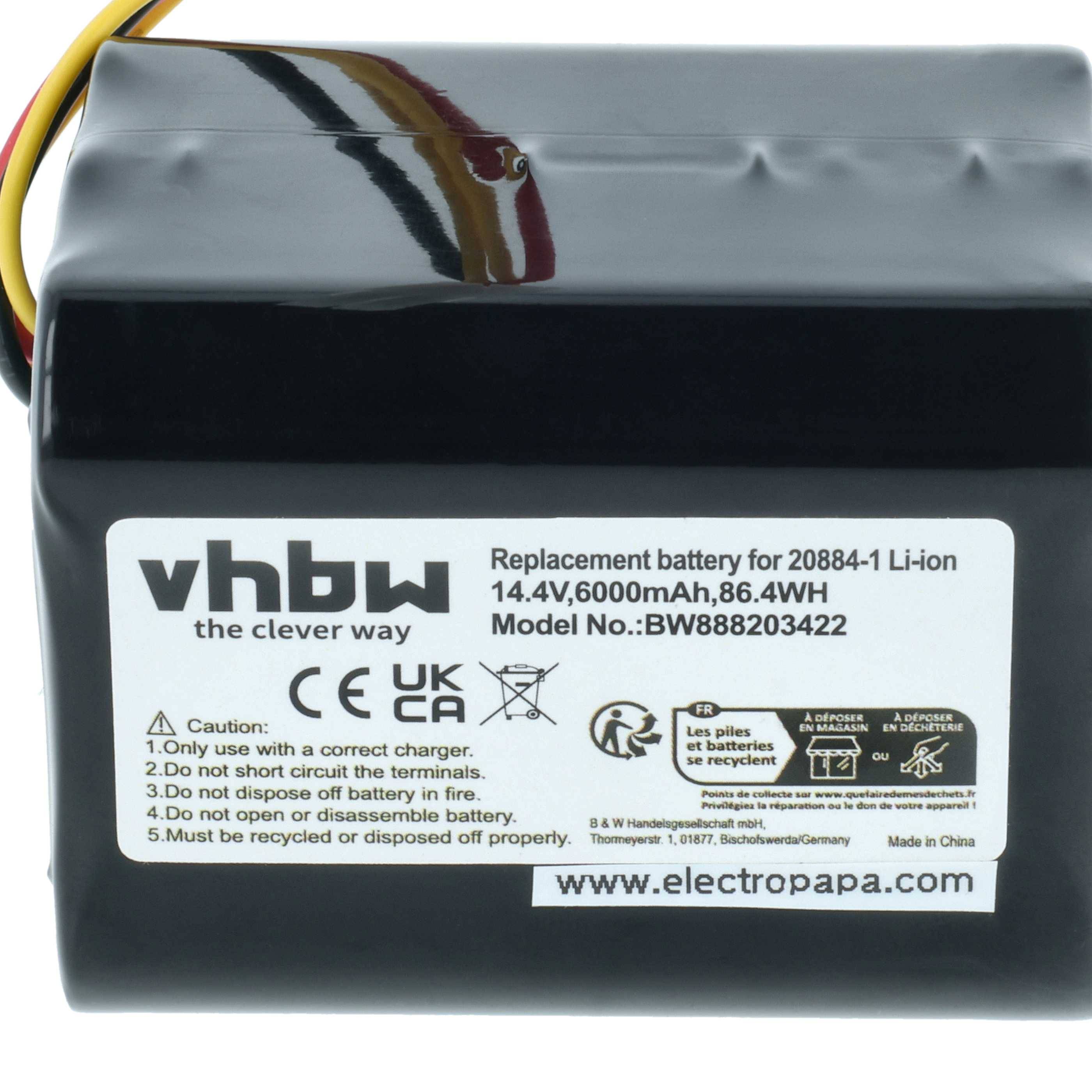 vhbw Akku Ersatz für Vorwerk 20884-1, 4NCR18650P2-C001A, 4NCR18650P2-C002A für Staubsauger (6000 mAh, 14,4 V, Li-Ion)