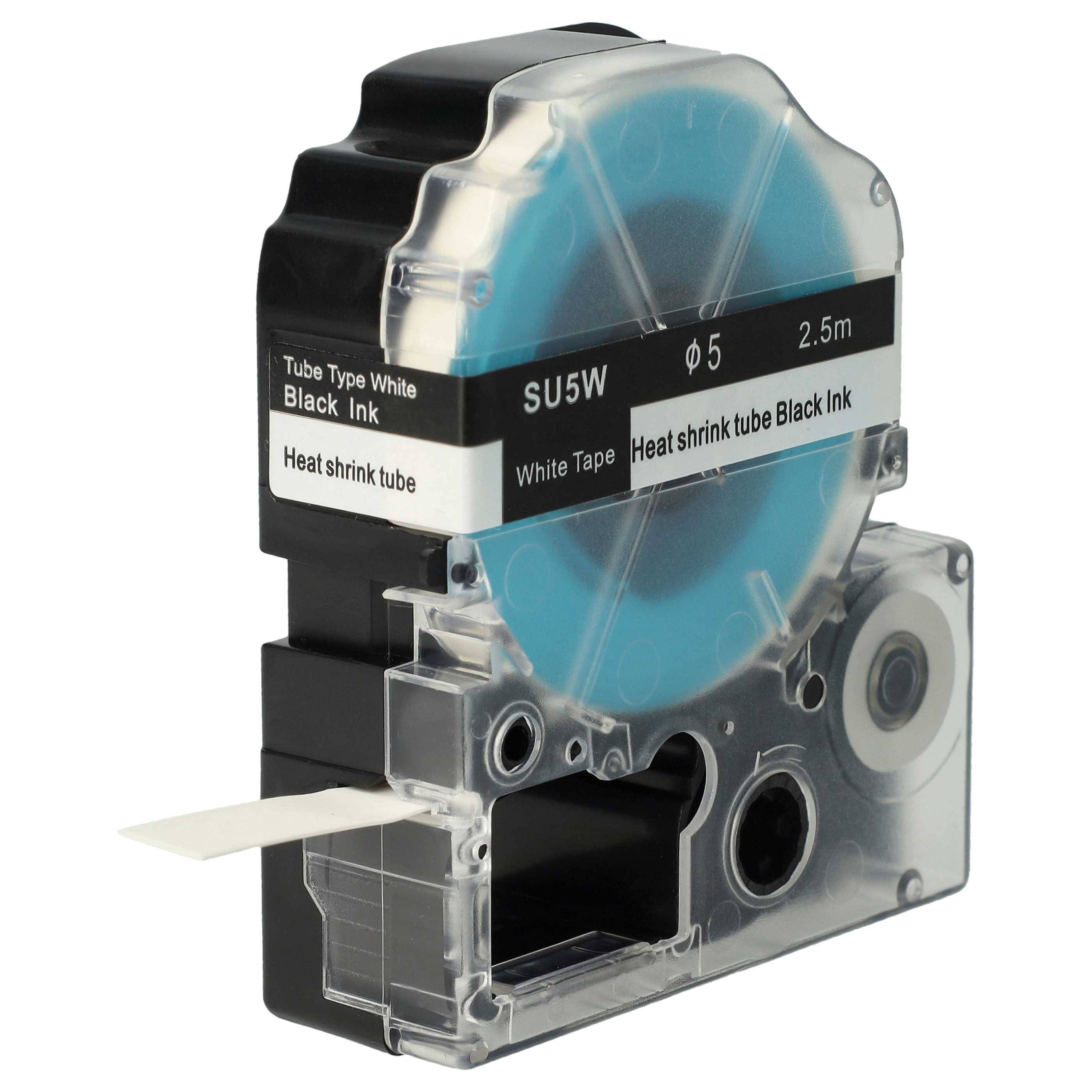 vhbw Schriftband-Kassette kompatibel mit Epson LabelWorks LW-1000 | LW-300 Etiketten-Drucker Schwarz auf Weiß, Schrumpfschlauch-Kassette, 5 mm