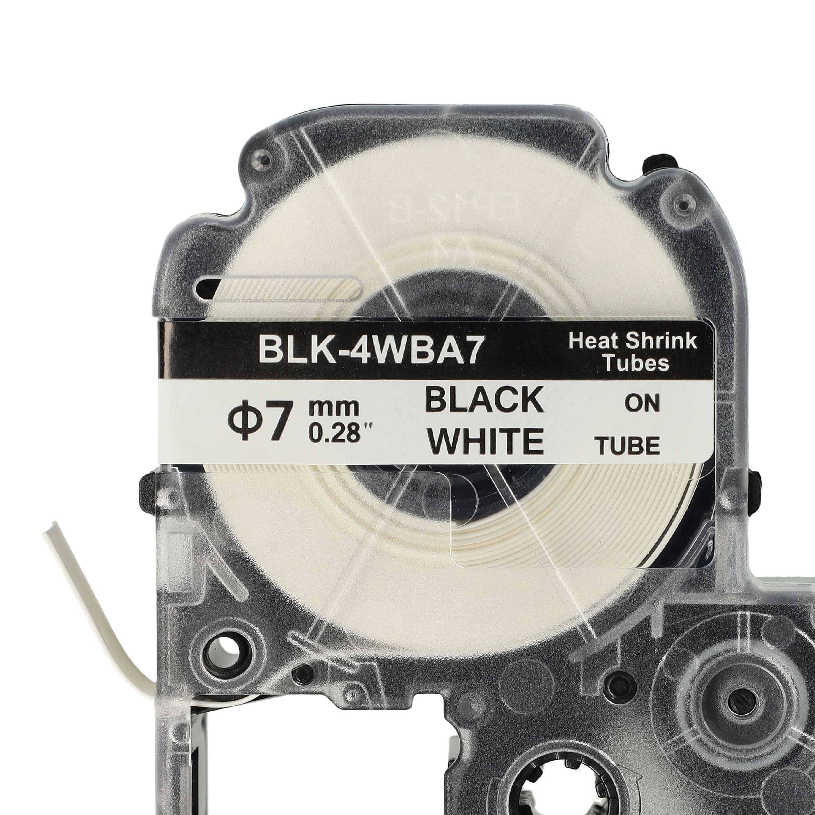 vhbw Schriftband-Kassette kompatibel mit Epson LabelWorks LW-600, LW-400 Etiketten-Drucker Schwarz auf Weiß, Schrumpfschlauch-Kassette, 7 mm