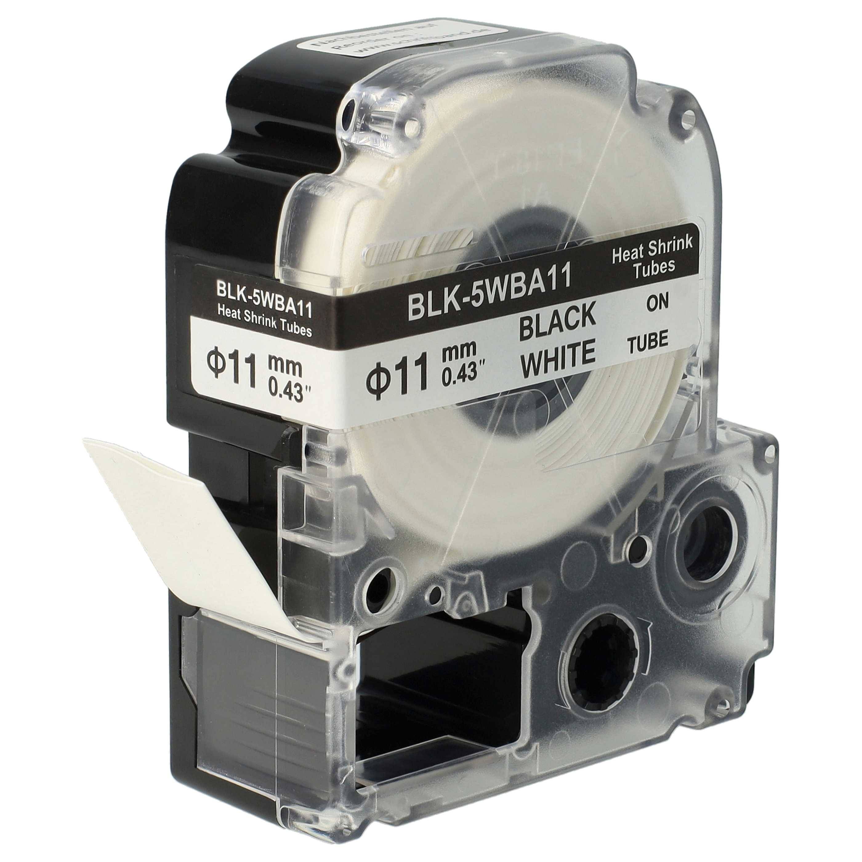 vhbw Schriftband-Kassette kompatibel mit Epson LabelWorks LW-1000, LW-300 Etiketten-Drucker Schwarz auf Weiß, Schrumpfschlauch-Kassette, 11 mm