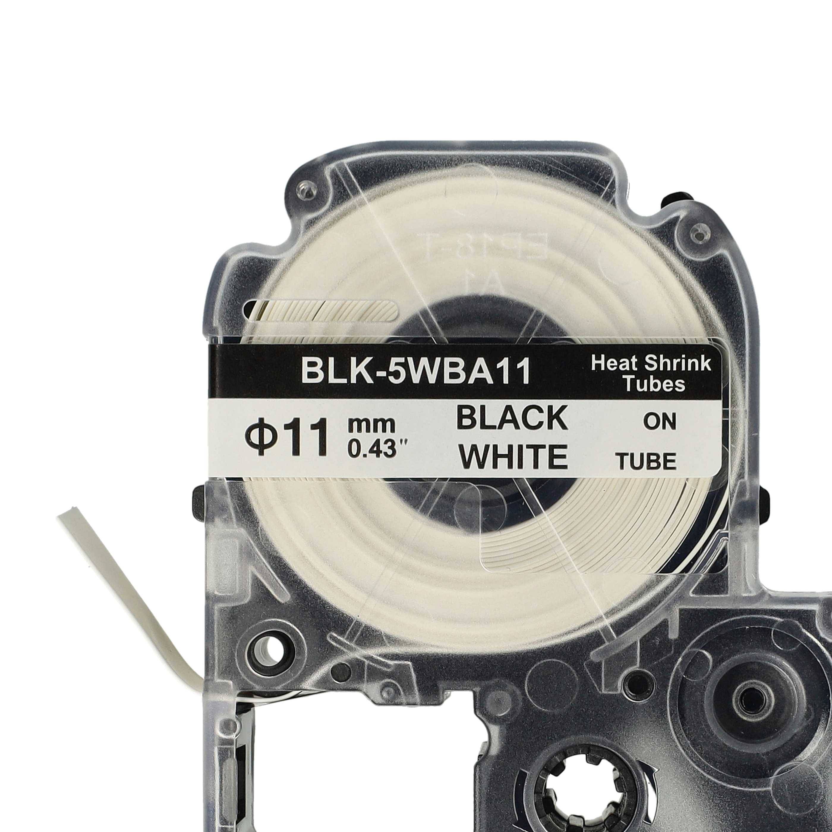 vhbw Schriftband-Kassette kompatibel mit Epson LabelWorks LW-400, LW-600 Etiketten-Drucker Schwarz auf Weiß, Schrumpfschlauch-Kassette, 11 mm