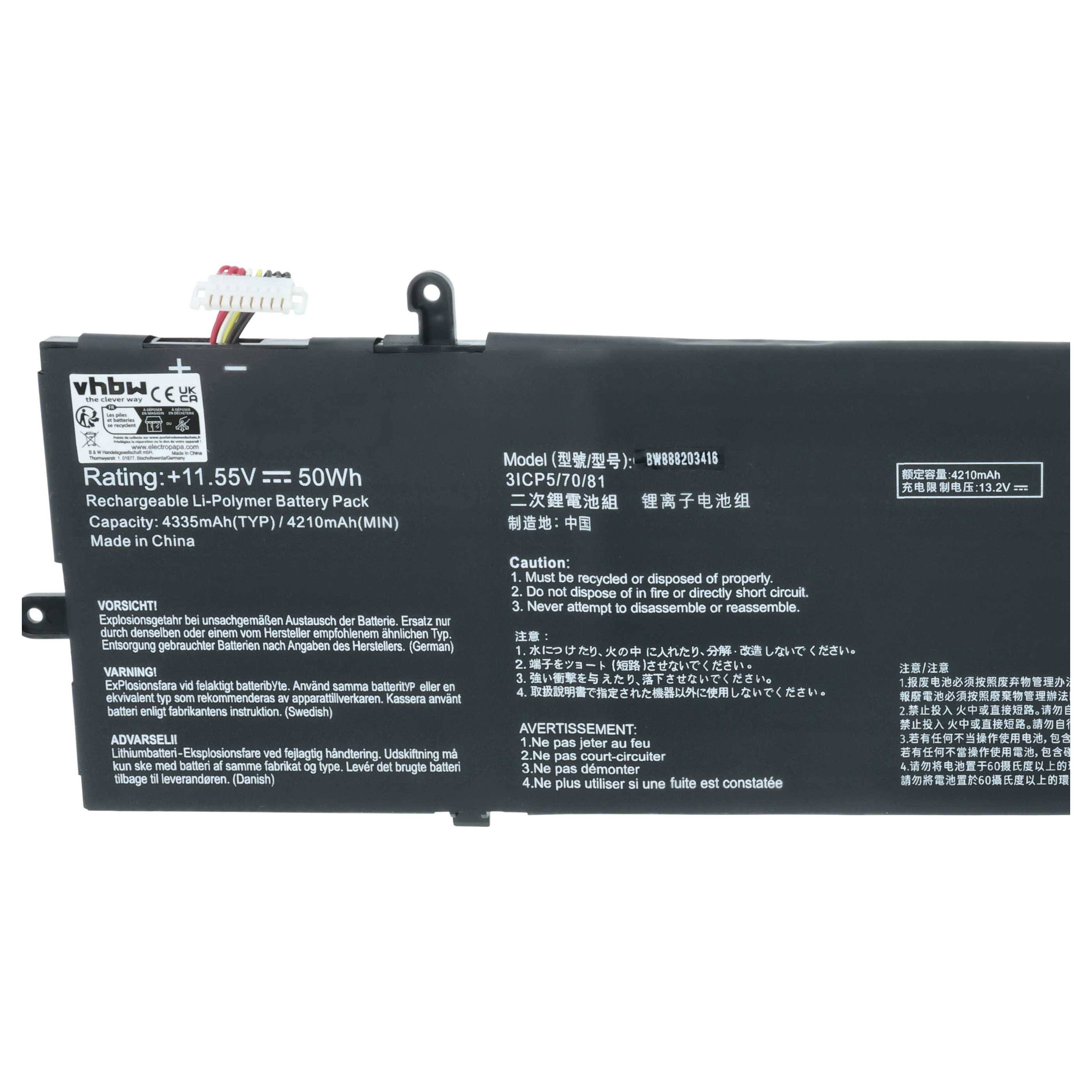 vhbw Akku kompatibel mit Asus ZenBook Flip 13 UX362FA-EL224T, UX362FA-EL224R, UX362FA-EL221T Notebook (4250 mAh, 11,55 V, Li-Polymer)