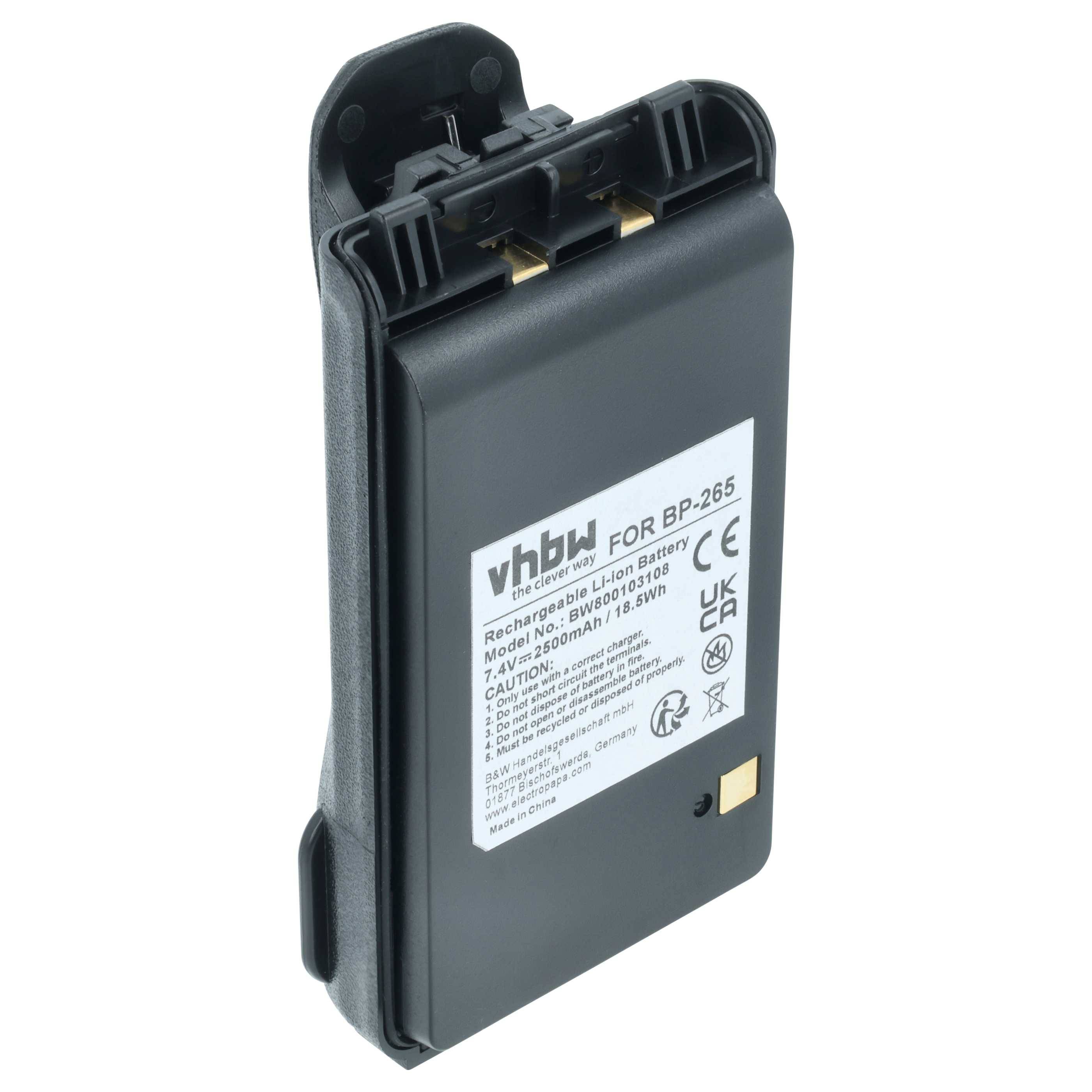 Eine schwarze wiederaufladbare Lithium-Ionen-Batterie mit der Aufschrift „vhbw for BP-265