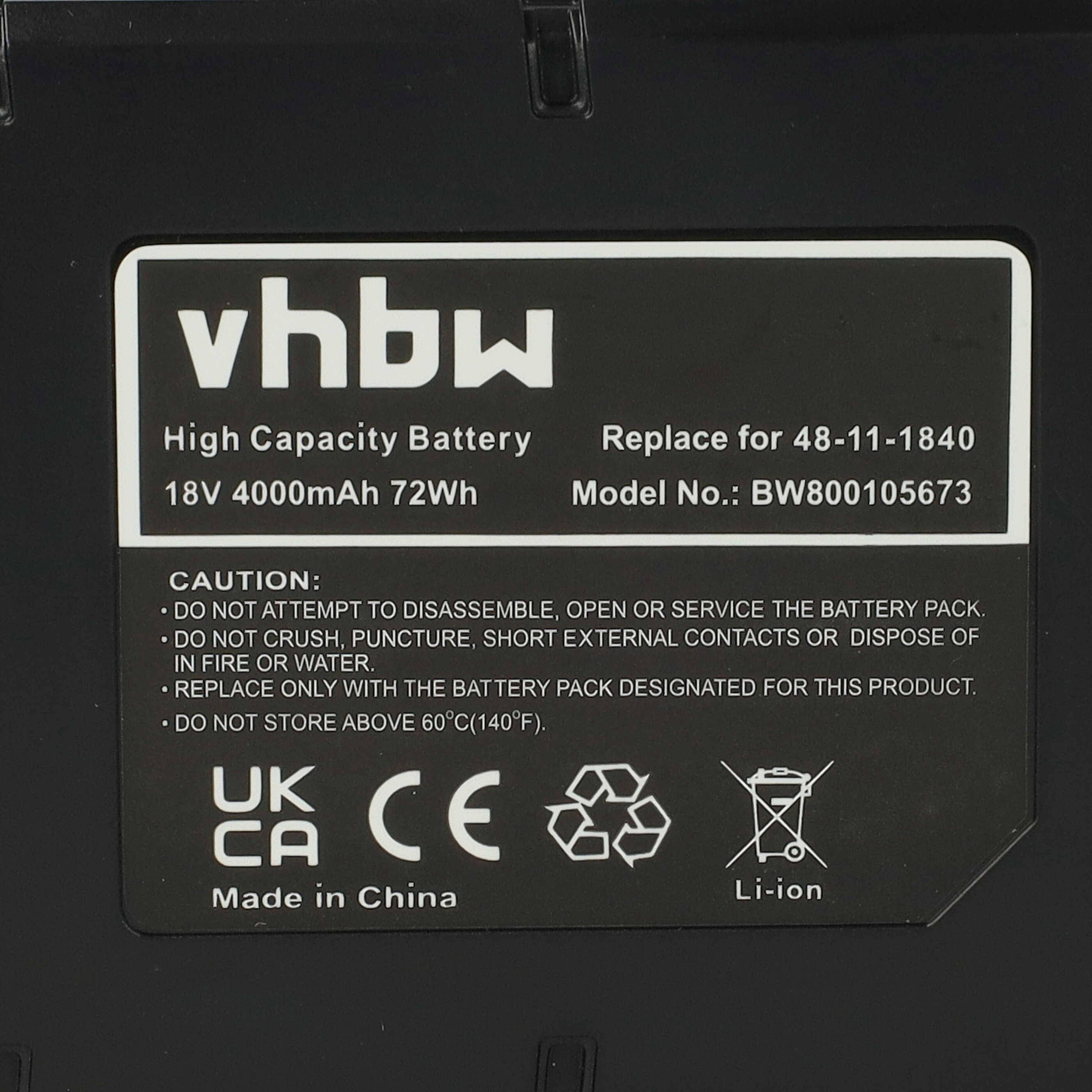 vhbw 1x Akku kompatibel mit Milwaukee C18 WL, RAD Werkzeug (4000 mAh, Li-Ion, 18 V)