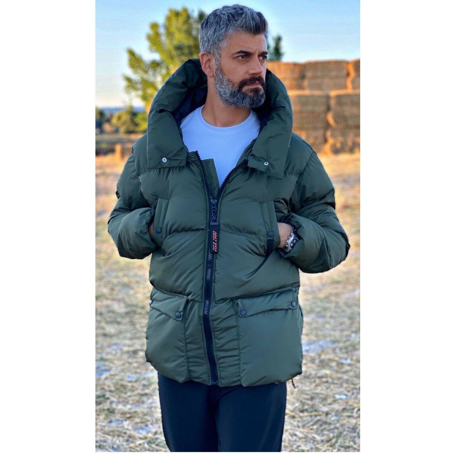 Megaman Jeans HJ-8050 Herren Oversize Jacke Winterjacke Steppjacke Sportjacke Kapuze Premium L Navygrün