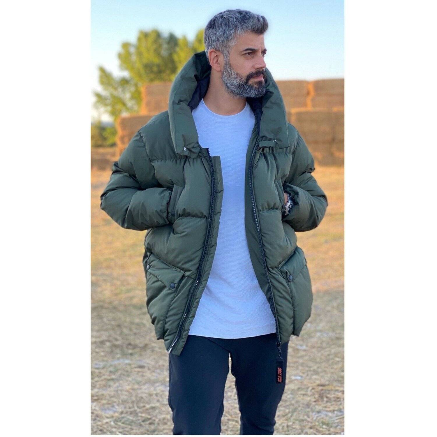 Megaman Jeans HJ-8050 Herren Oversize Jacke Winterjacke Steppjacke Sportjacke Kapuze Premium L Navygrün