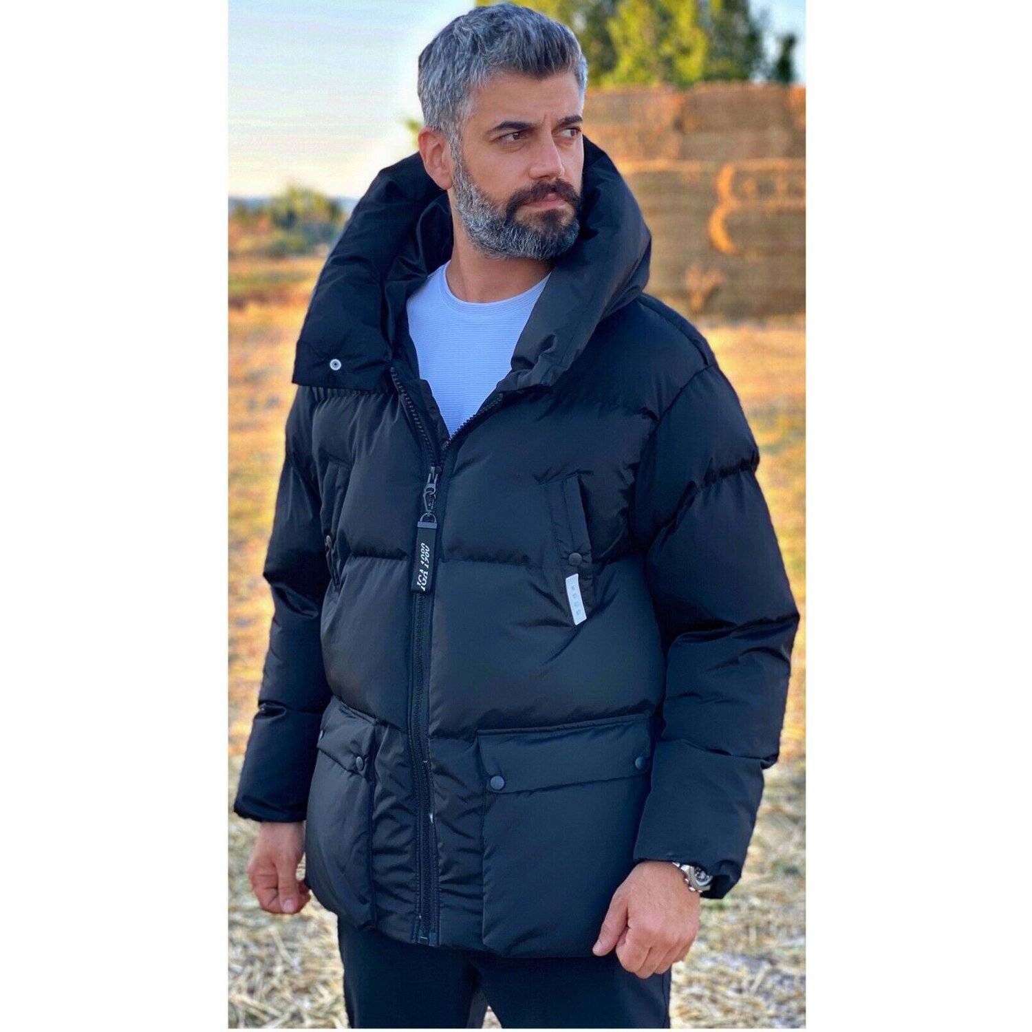 Megaman Jeans HJ-8050 Herren Oversize Jacke Winterjacke Steppjacke Sportjacke Kapuze Premium XL Schwarz