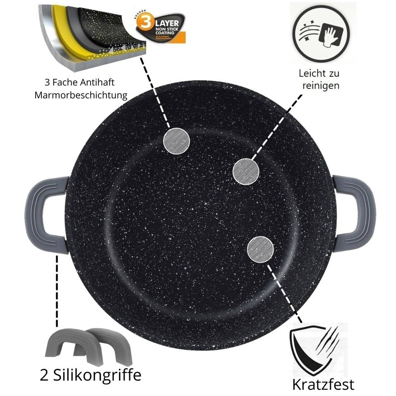 Servierpfanne Schmorpfanne Kochtopf Deckel Induktion Ø24cm Aluguss Topf Pfanne