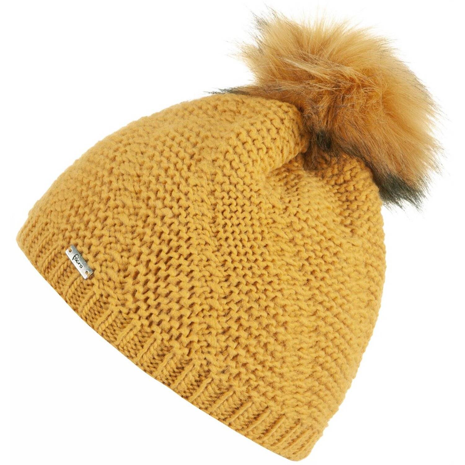 Faera Bommelmütze Wintermütze Damen Herren Mütze Beanie Haube gefüttert Strickmütze Bommelmütze 620064 Senf
