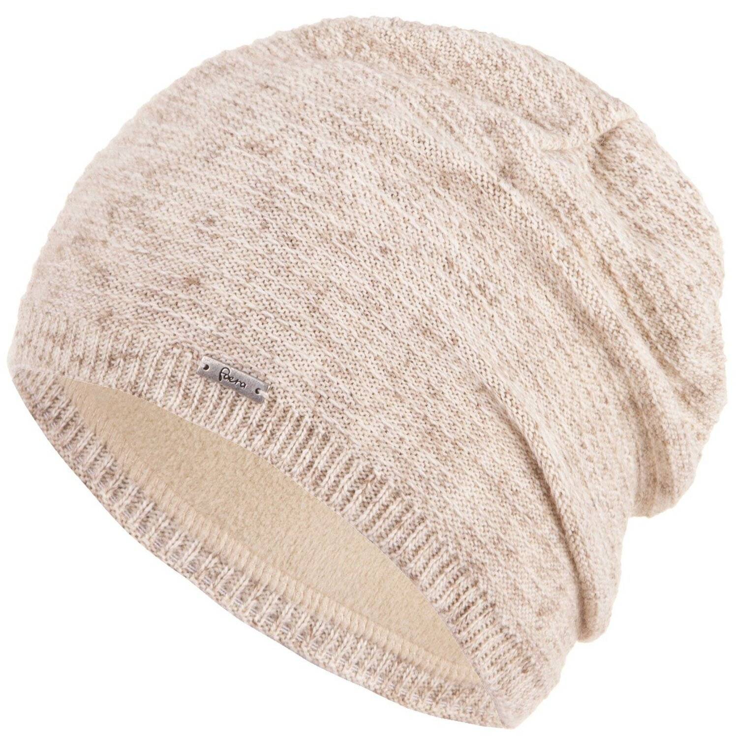 Faera Strickmütze Wintermütze Damen Mütze Beanie Haube gefüttert Strickmütze Damenmütze One-Size 08 Beige