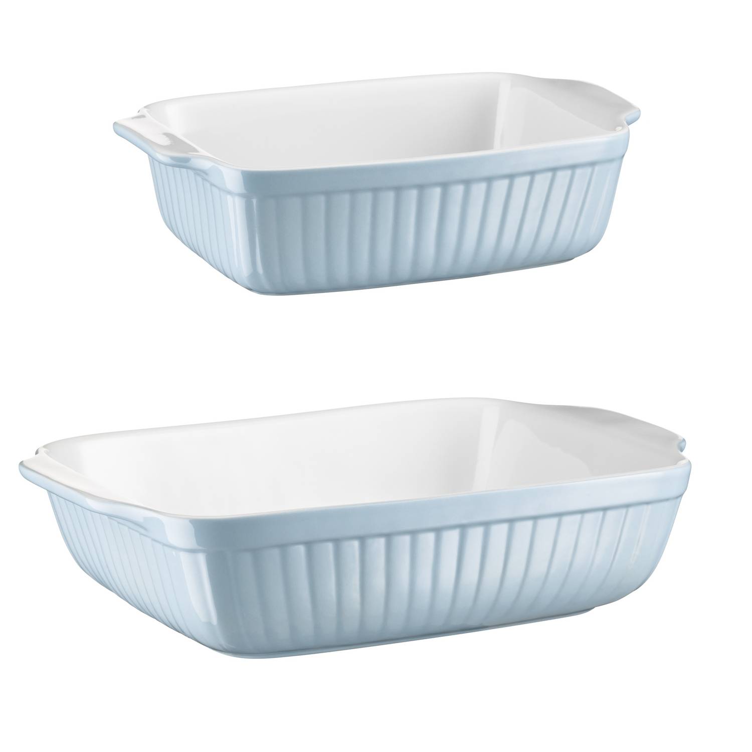 Mäser 931135 Kitchen Time Auflaufform-Set, 33 x 8 cm + 25,5 x 7 cm, rechteckig, hellblau/weiß, 2-teilig (1 Set)