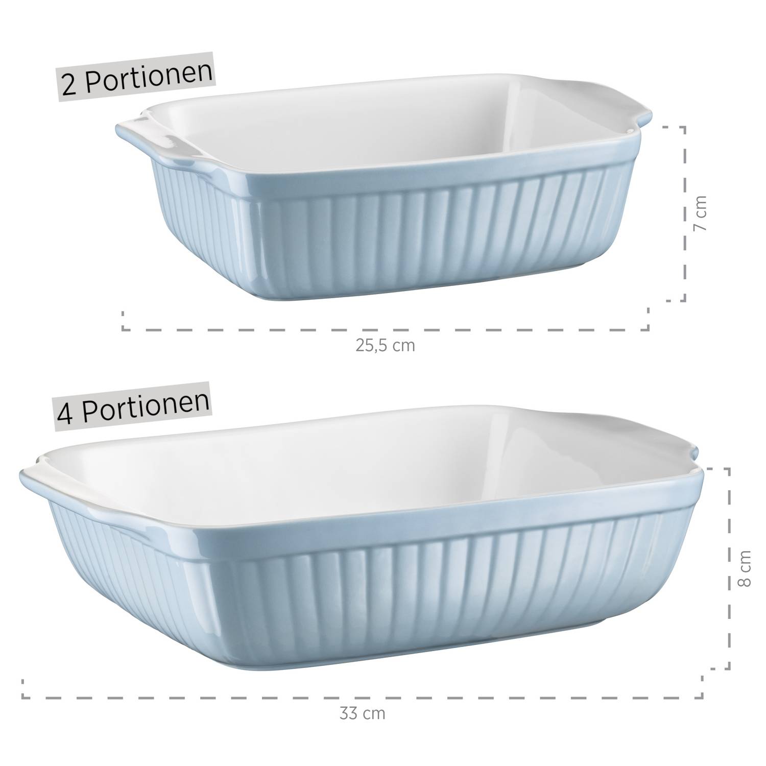 Mäser 931135 Kitchen Time Auflaufform-Set, 33 x 8 cm + 25,5 x 7 cm, rechteckig, hellblau/weiß, 2-teilig (1 Set)