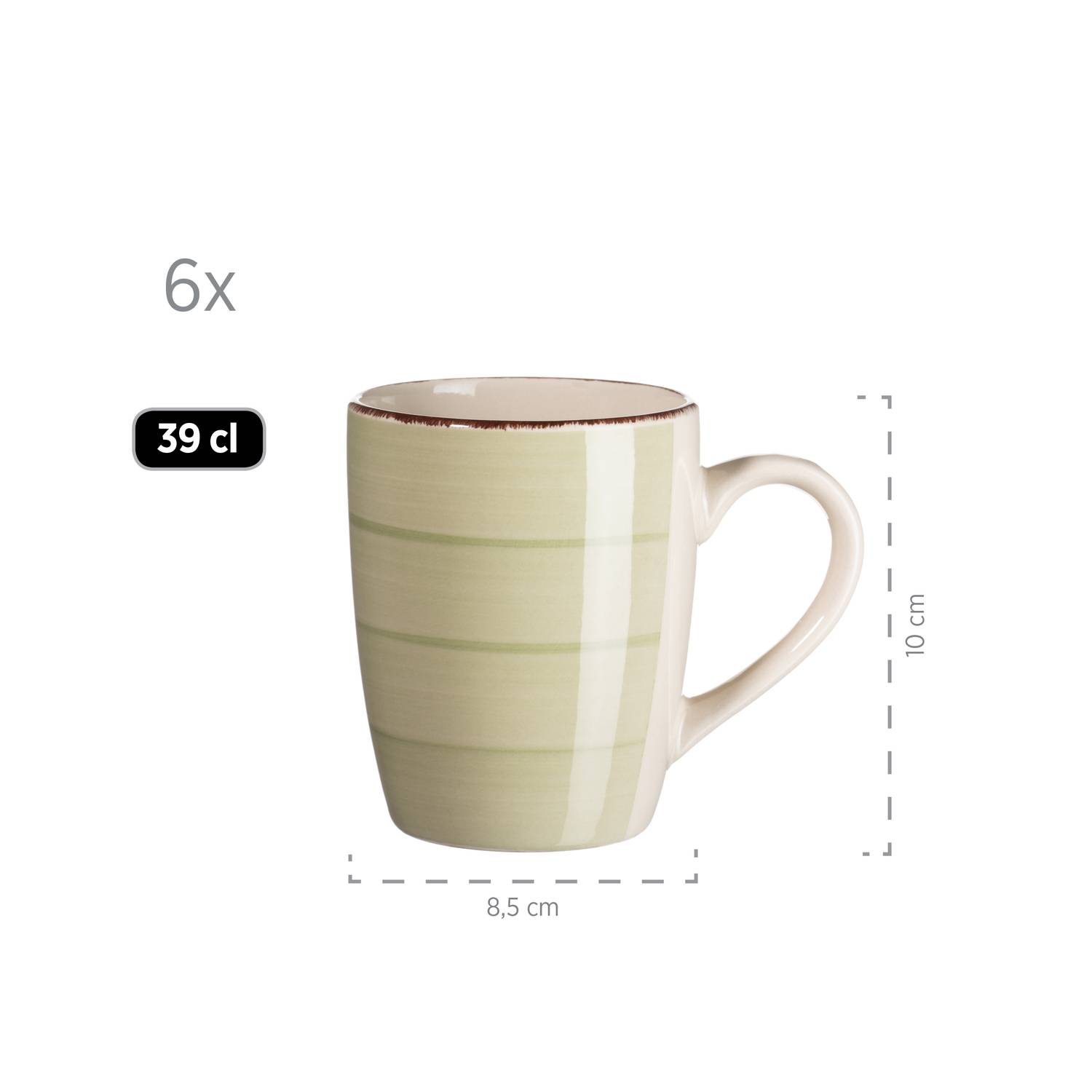 Mäser 931490 Lumaca Frühstück-Service für 6 Personen im Vintage Look, handbemalte Keramik, Geschirr-Set, Steingut, olivgrün, 18-teilig (1 Set)