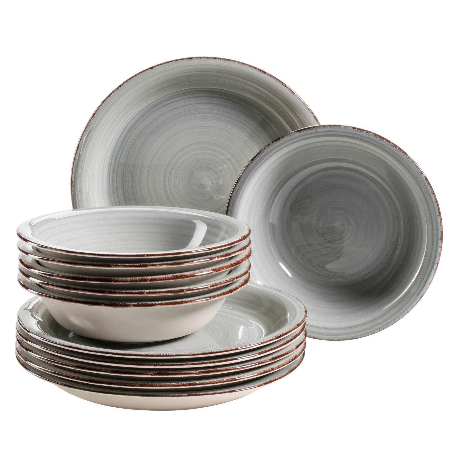 Mäser 931493 Lumaca Teller-Set für 6 Personen im modernen Vintage Look, Tafelservice, handbemalt, Steingut, blau, 12-teilig (1 Set)