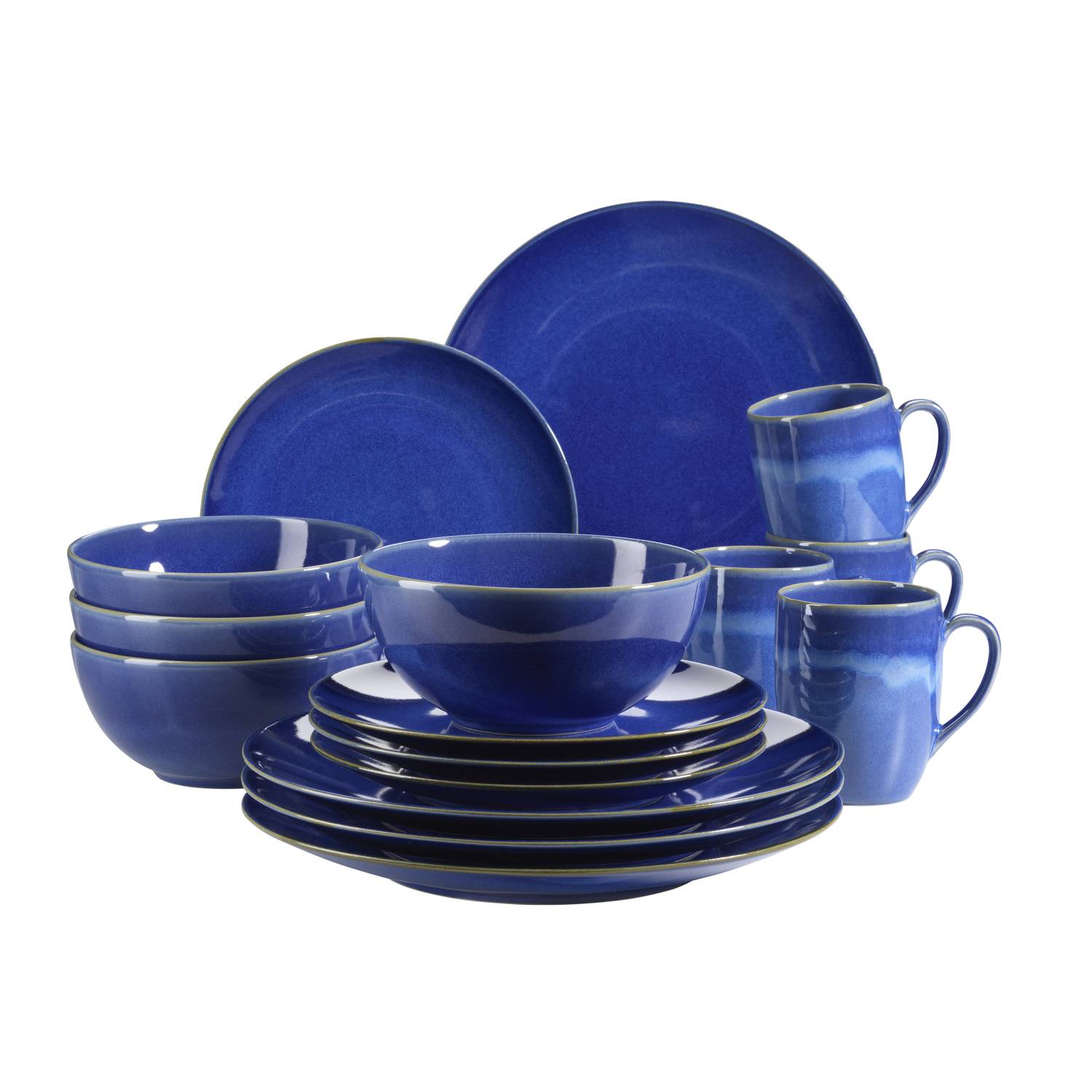 Mäser 931546 Ossia Geschirr-Set für 4 Personen im mediterranen Vintage-Look, Kombiservice, Porzellan, dunkelblau, 16-teilig (1 Set)
