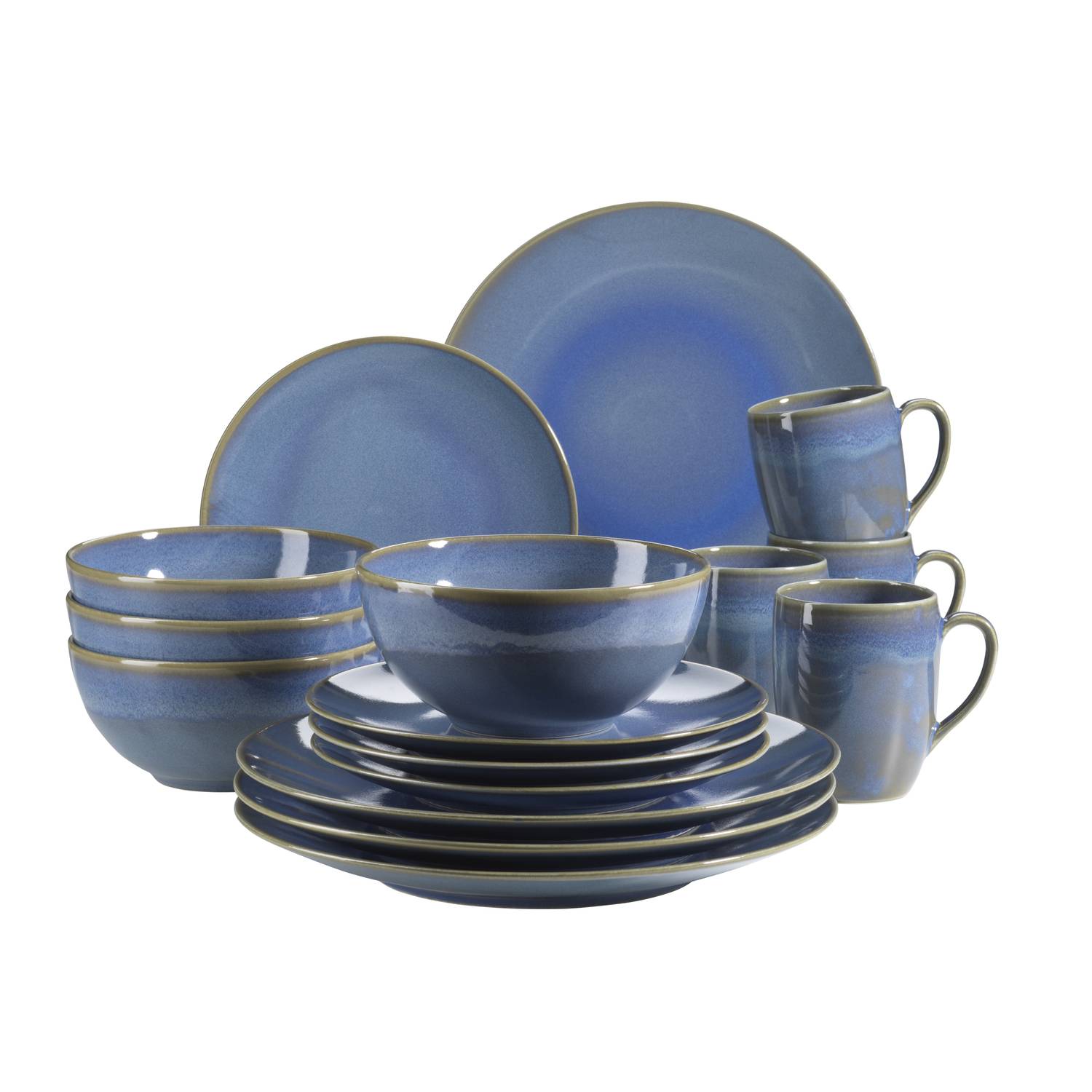 Mäser 931547 Ossia Geschirr-Set für 4 Personen im mediterranen Vintage-Look, Kombiservice, Porzellan, hellblau, 16-teilig (1 Set)