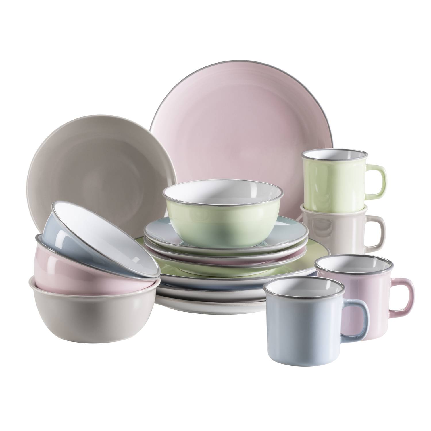 Mäser 931447 Maila Buntes Vintage-Geschirr-Set aus Keramik für 4 Personen, modernes Geschirrset im Retro-Look, Steinzeug, mehrfarbig, 16-teilig (1