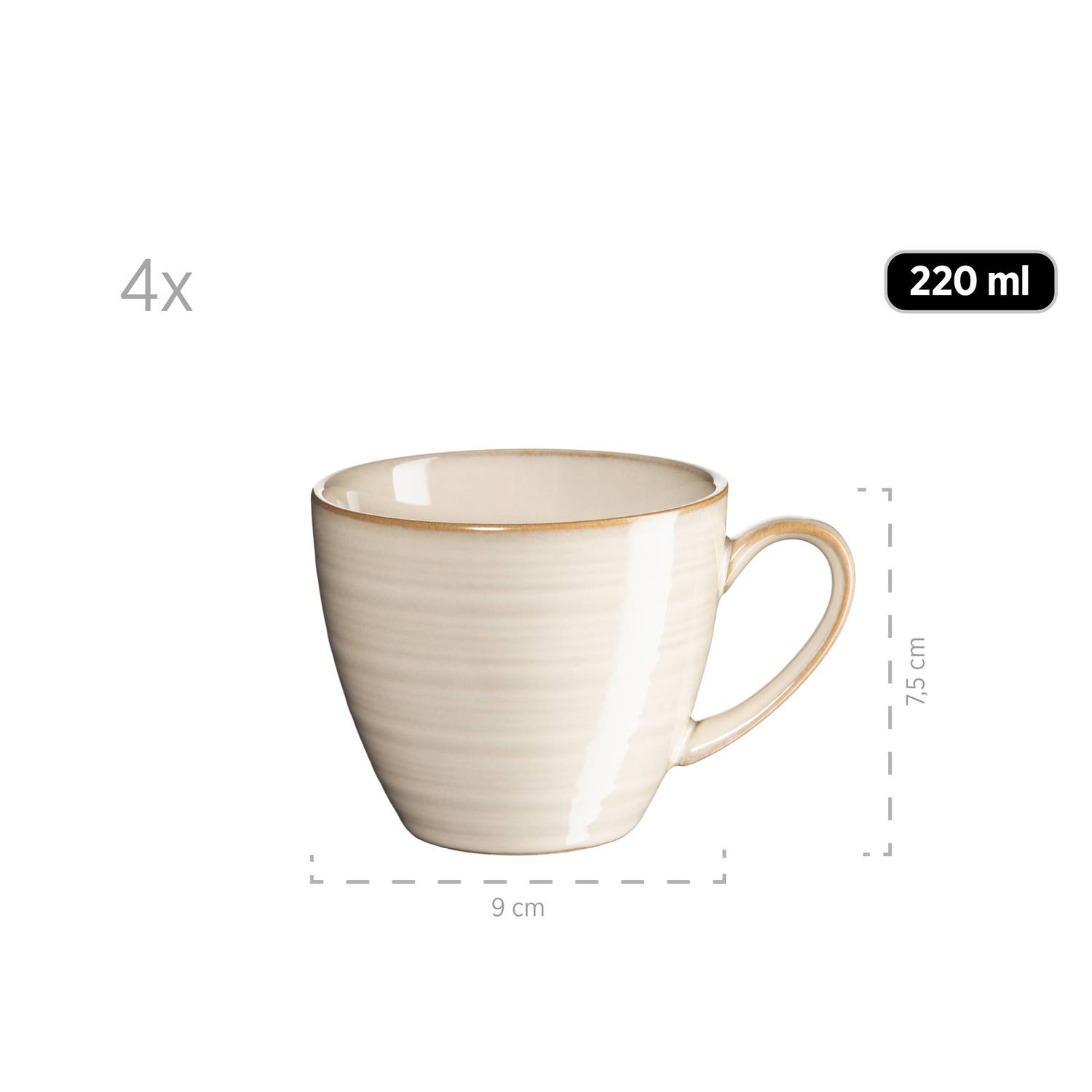 Mäser 931900 Kaffeeservice Nottingham für 4 Personen, Steinzeug, beige (1 Set, 8-teilig)