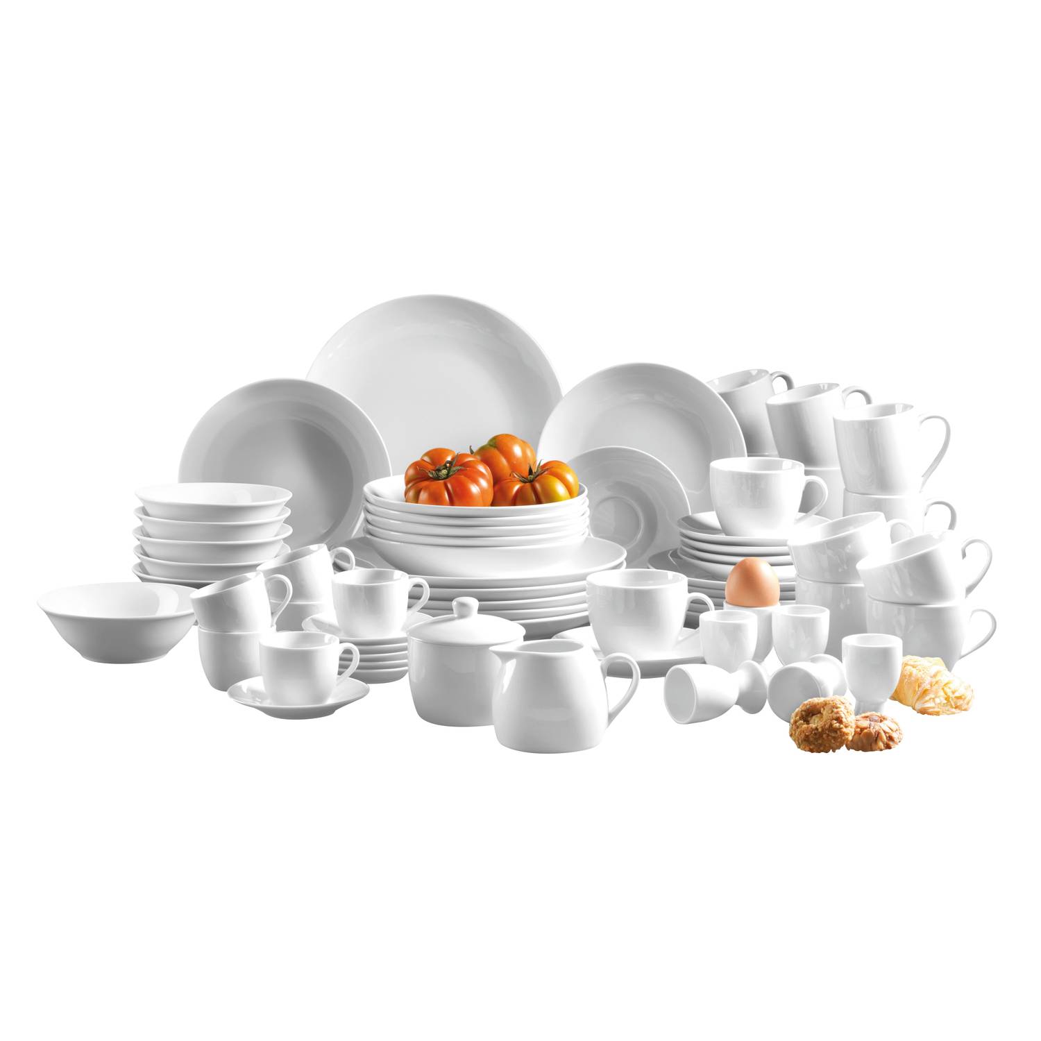 Mäser 102034 Kombiservice Alesia für 6 Personen, Porzellan, weiß (1 Set, 62-teilig)