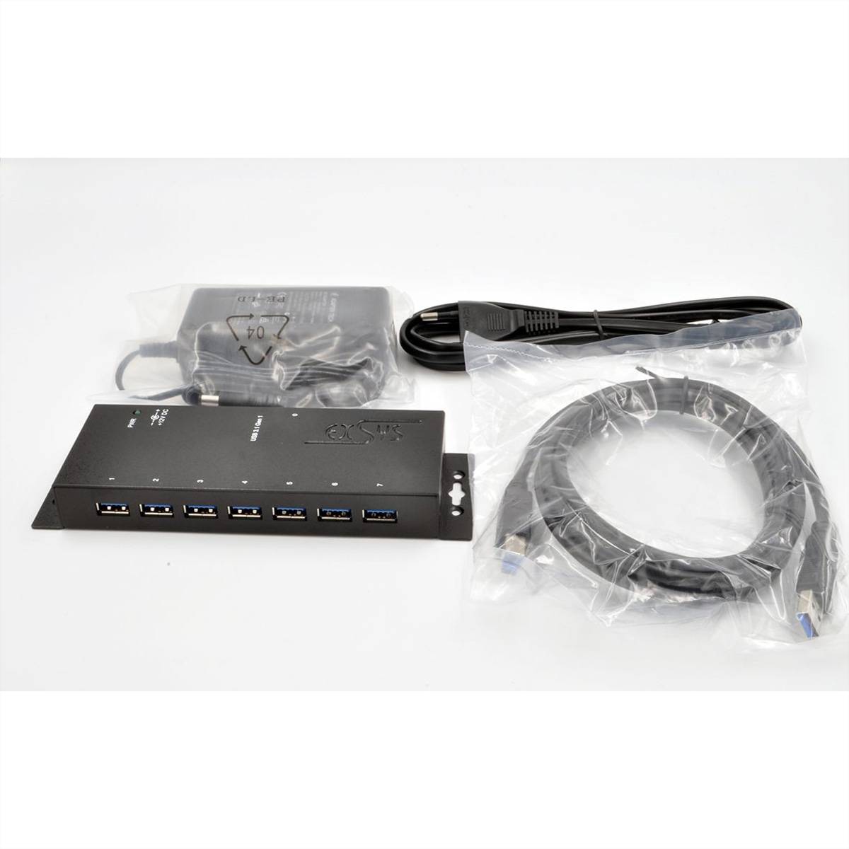 EXSYS EX-1188HMS-3 7 Ports USB 3.2 Gen1 Metall HUB mit 15KV ESD Überspannungs-Schutz