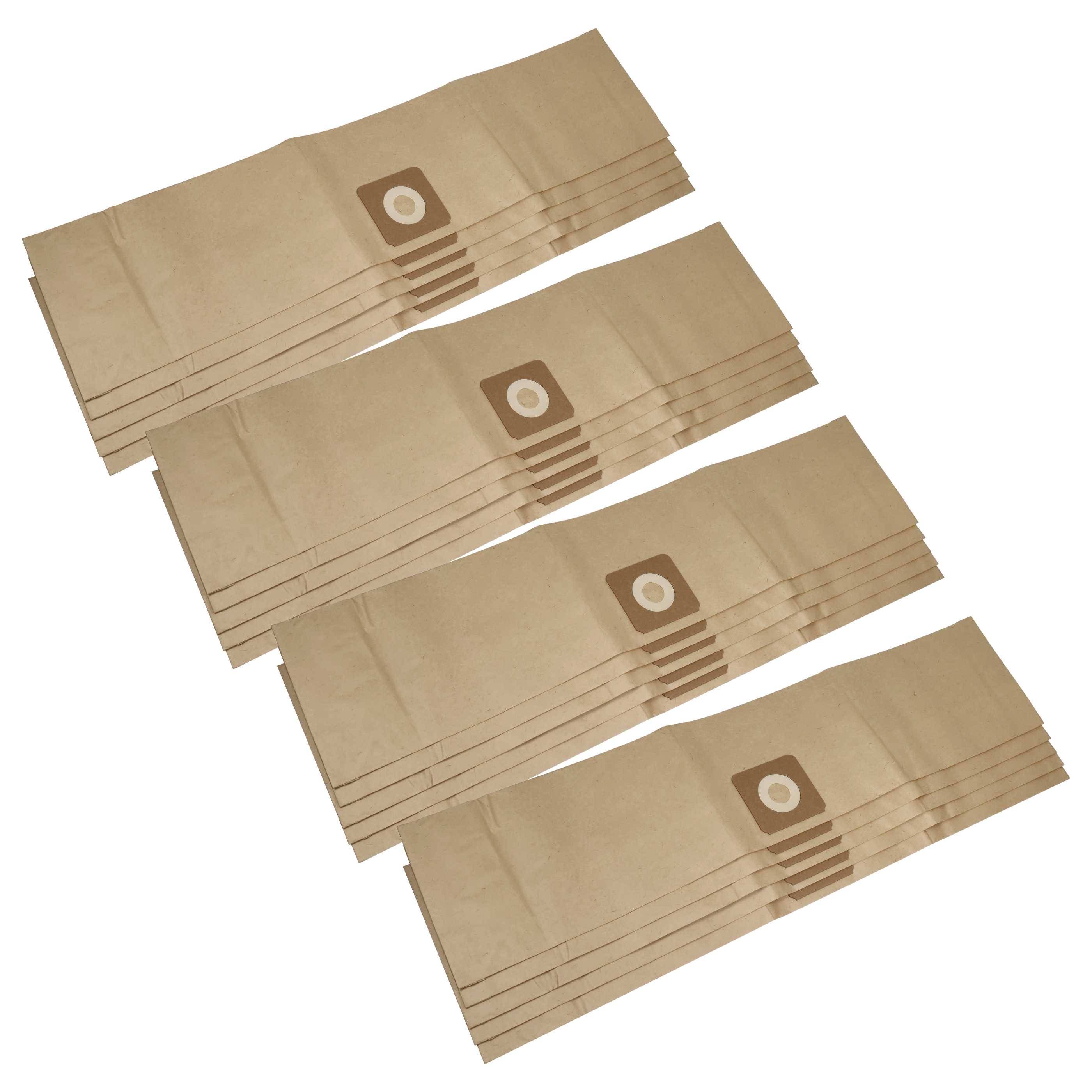 Braune Papier-Vakuumbeutel, die in vier Reihen gestapelt sind. Jeder Beutel verfügt über eine runde Öffnung mit einer braunen Verstärkungsauskleidung.