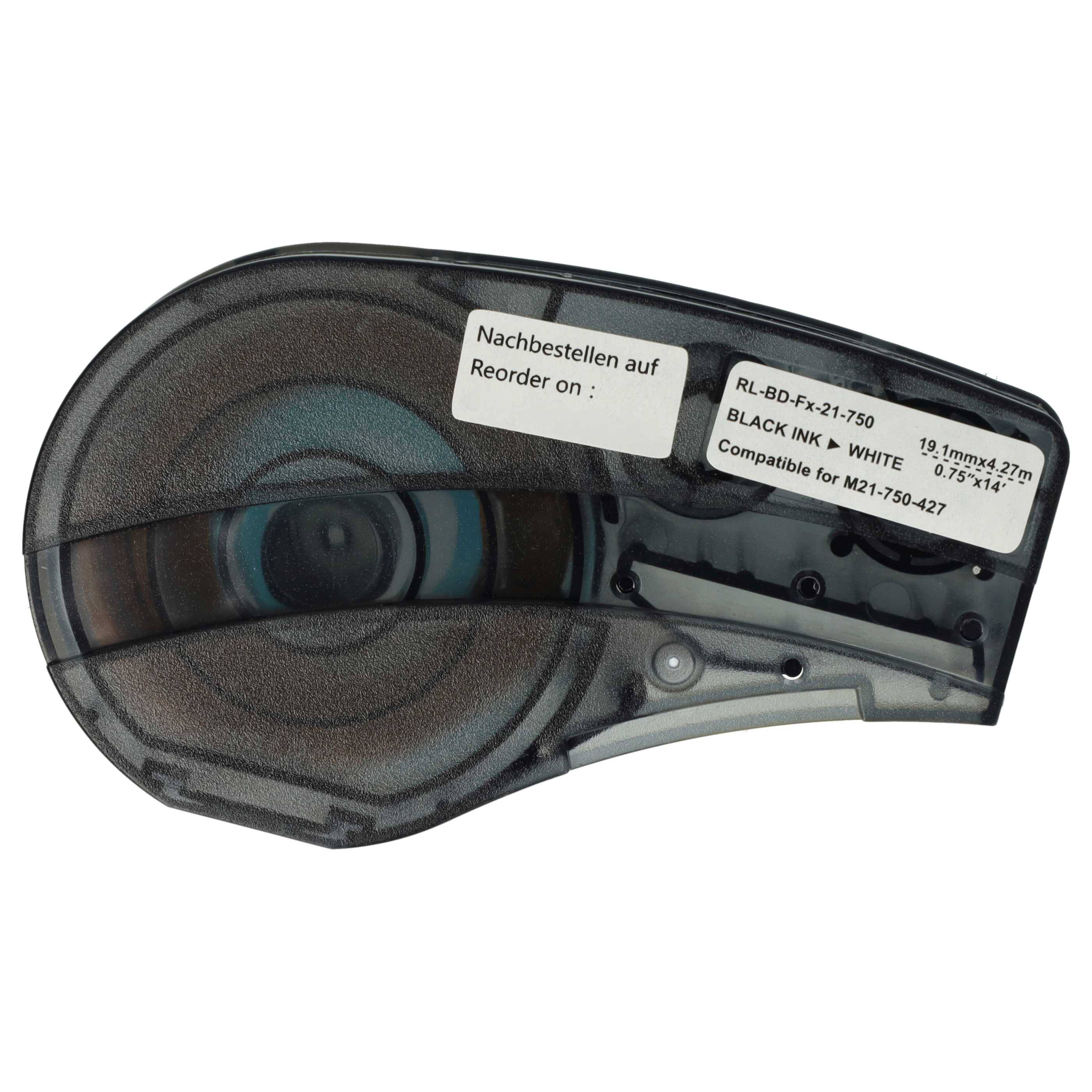 vhbw Schriftband-Kassette Ersatz für Brady M21-750-427 | für Etiketten-Drucker 19,05mm Schwarz auf Weiß, Vinyl