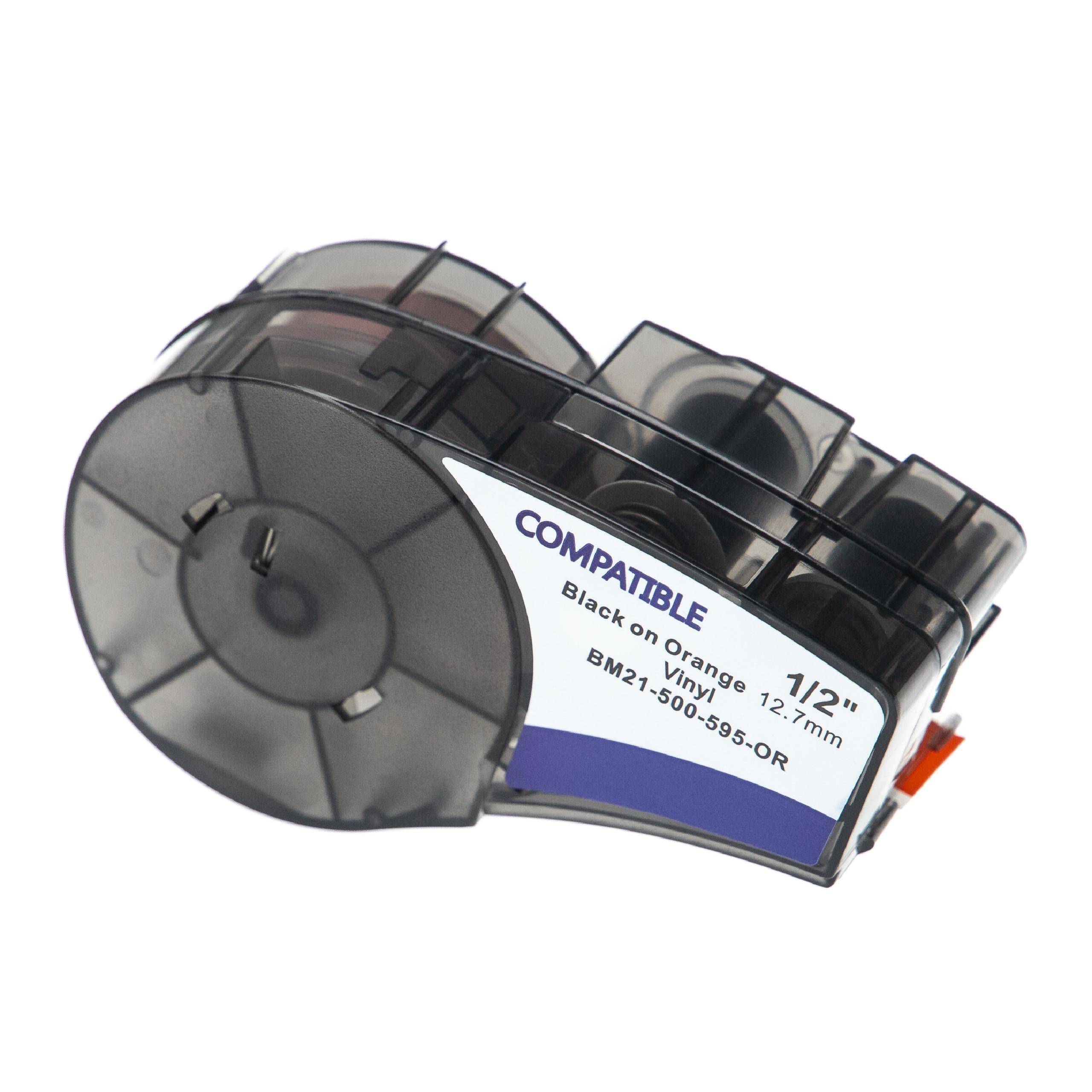 vhbw Schriftband-Kassette kompatibel mit Brady BMP21-LAB | BMP21-PLUS, ID PAL, BMP21, LABPAL Etiketten-Drucker 6,4m x 12,7mm Schwarz auf Orange