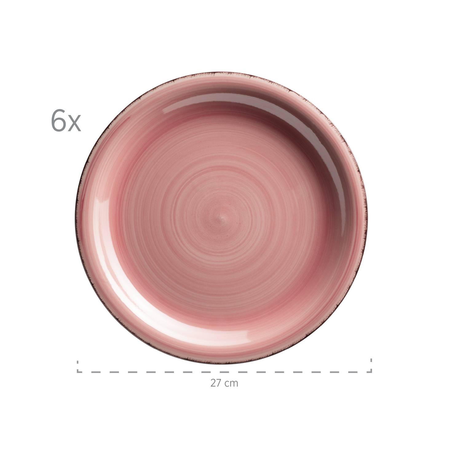 Mäser 931495 Lumaca Teller-Set für 6 Personen im modernen Vintage Look, Tafelservice, handbemalt, Steingut, rosa, 12-teilig (1 Set)
