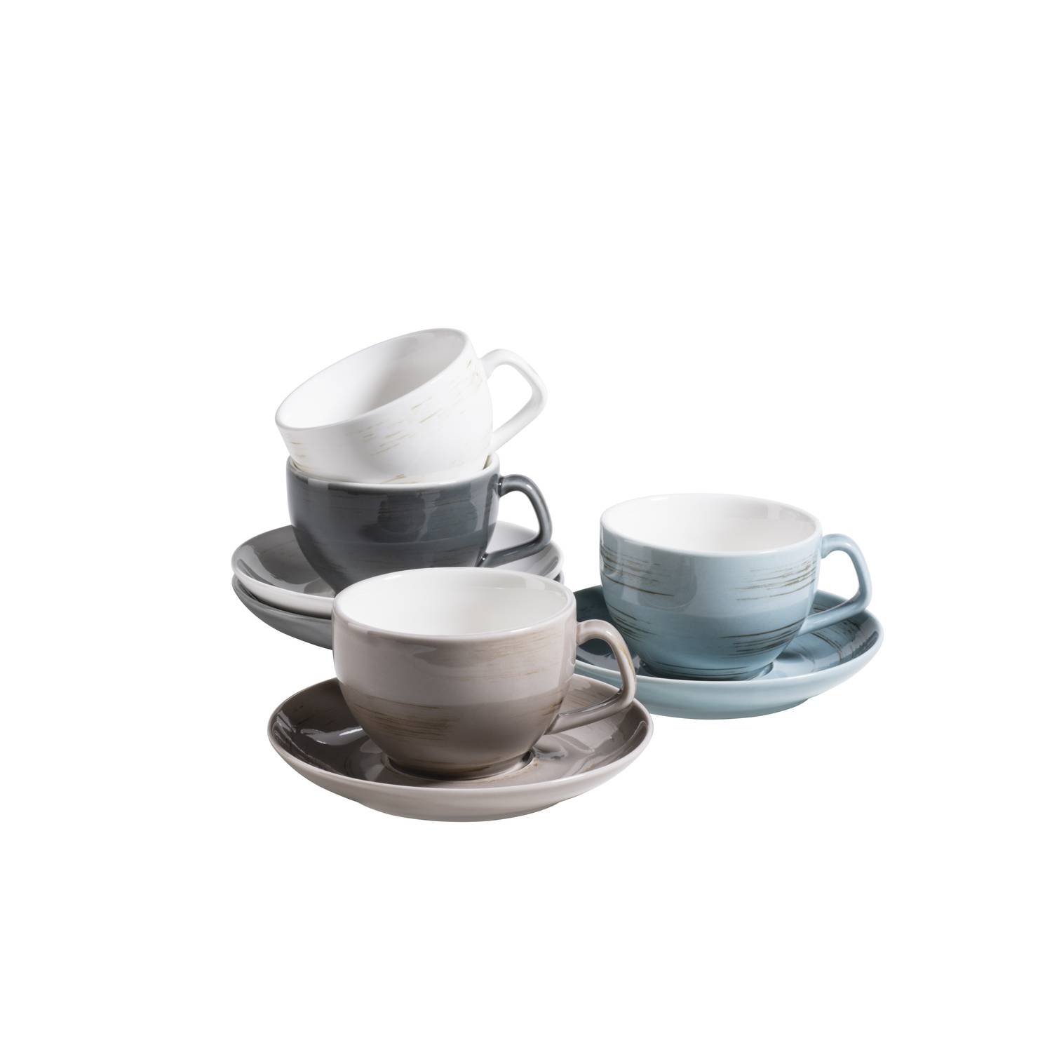 Mäser 931609 Kaffeetassen-Set Derby für 4 Personen, Porzellan, weiß/hellblau/beige (1 Set, 8-teilig)