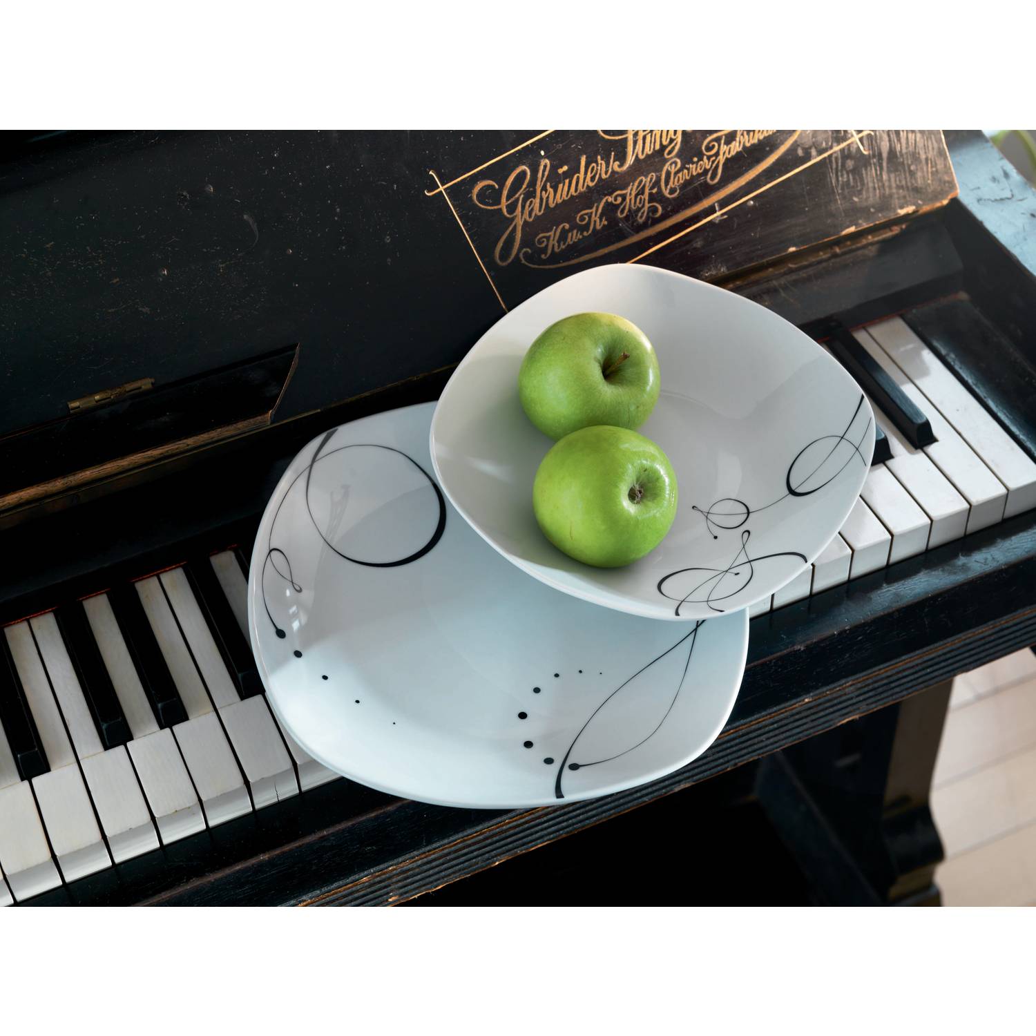 Mäser 921387 Chanson Tafelservice, für 6 Personen, weiß/schwarz, 12-teilig (1 Set)