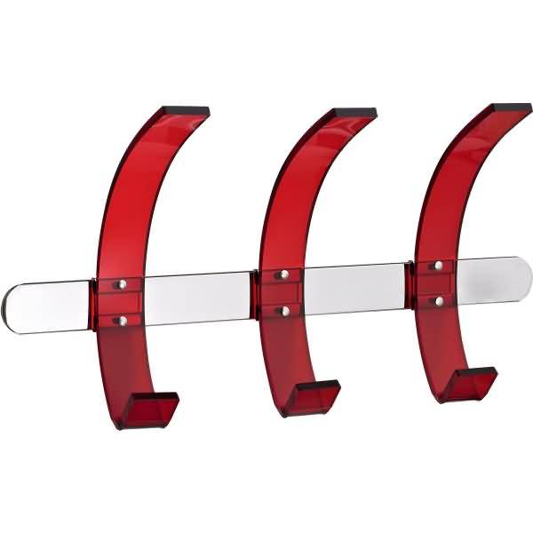 Wandgarderobe Leiste Metall Haken Acryl 37x9,5x20cm rot/silber