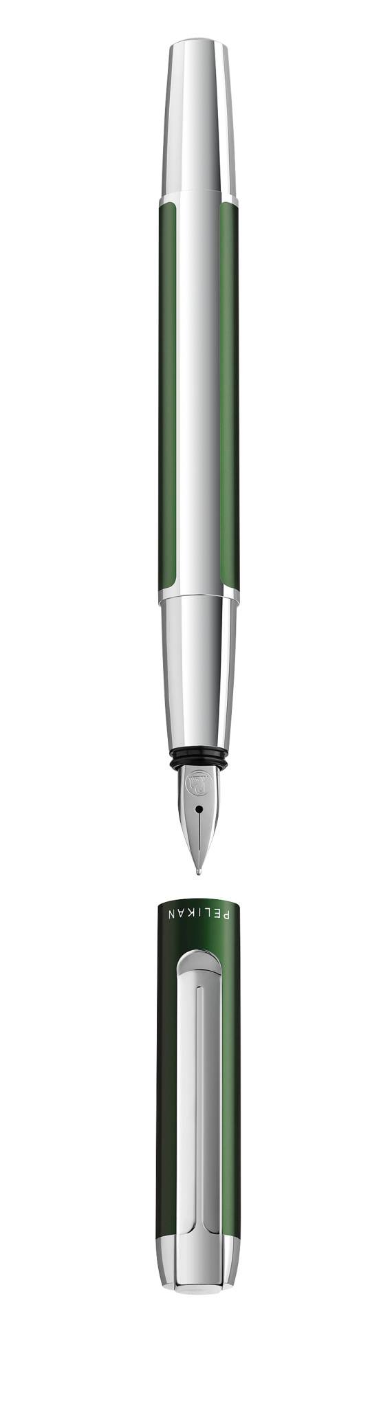 Pelikan Pura P40, Grün, Silber, Kartuschenfüllsystem, Aluminium, Edelstahl, Medium, Deutschland