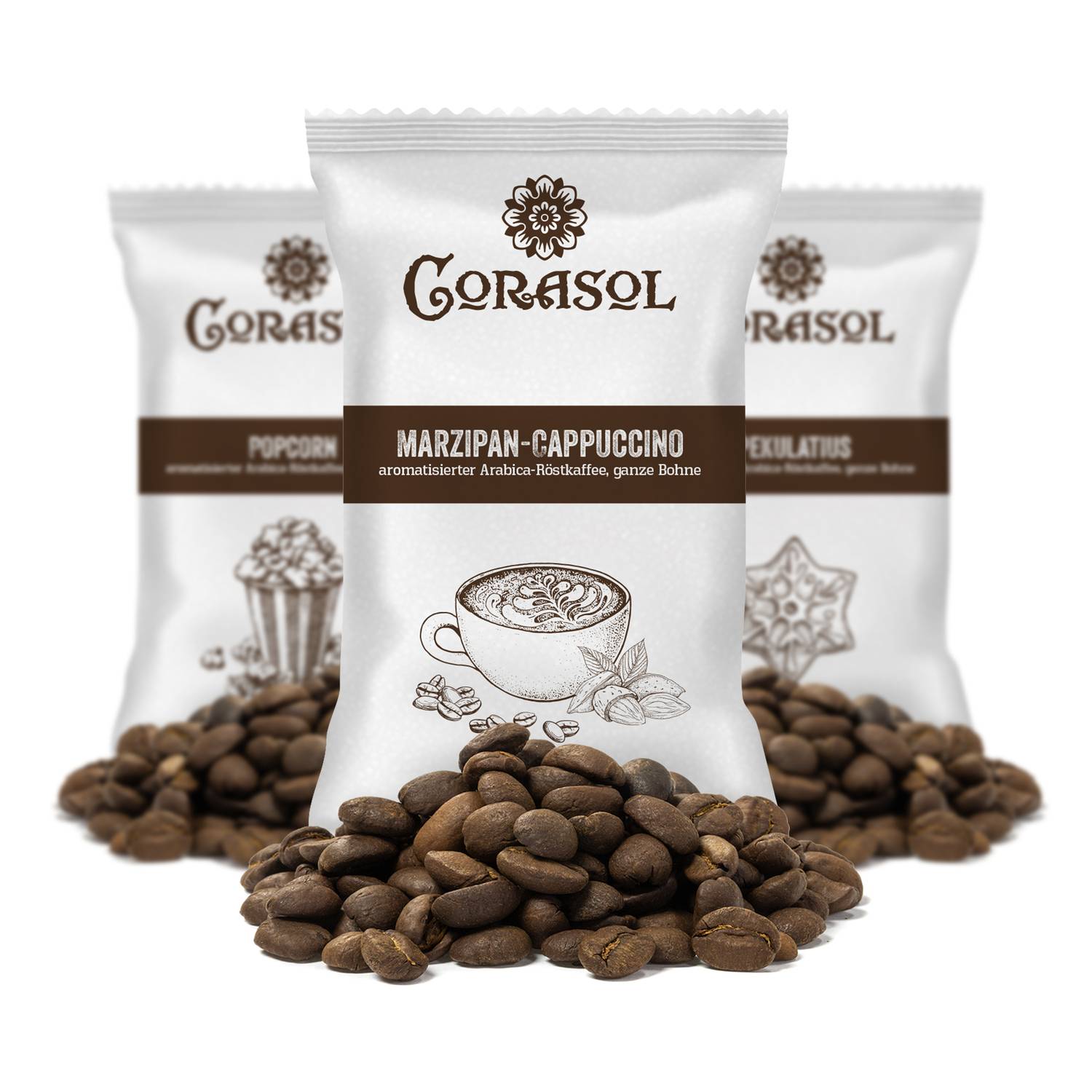 Corasol Premium Flavoured Coffee Kaffee-Adventskalender mit 24 aromatisierten Kaffee-Kreationen, ganze Bohnen für Genießer (240 g)