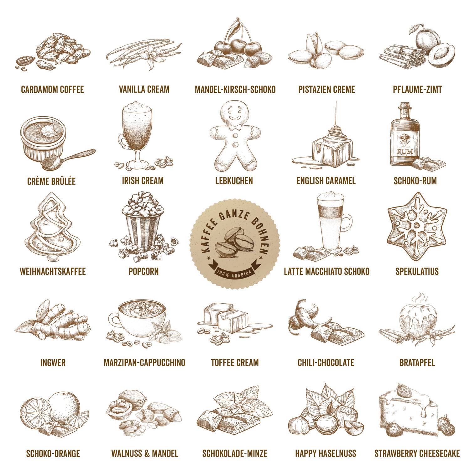 Corasol Premium Flavoured Coffee Kaffee-Adventskalender mit 24 aromatisierten Kaffee-Kreationen, ganze Bohnen für Genießer (240 g)