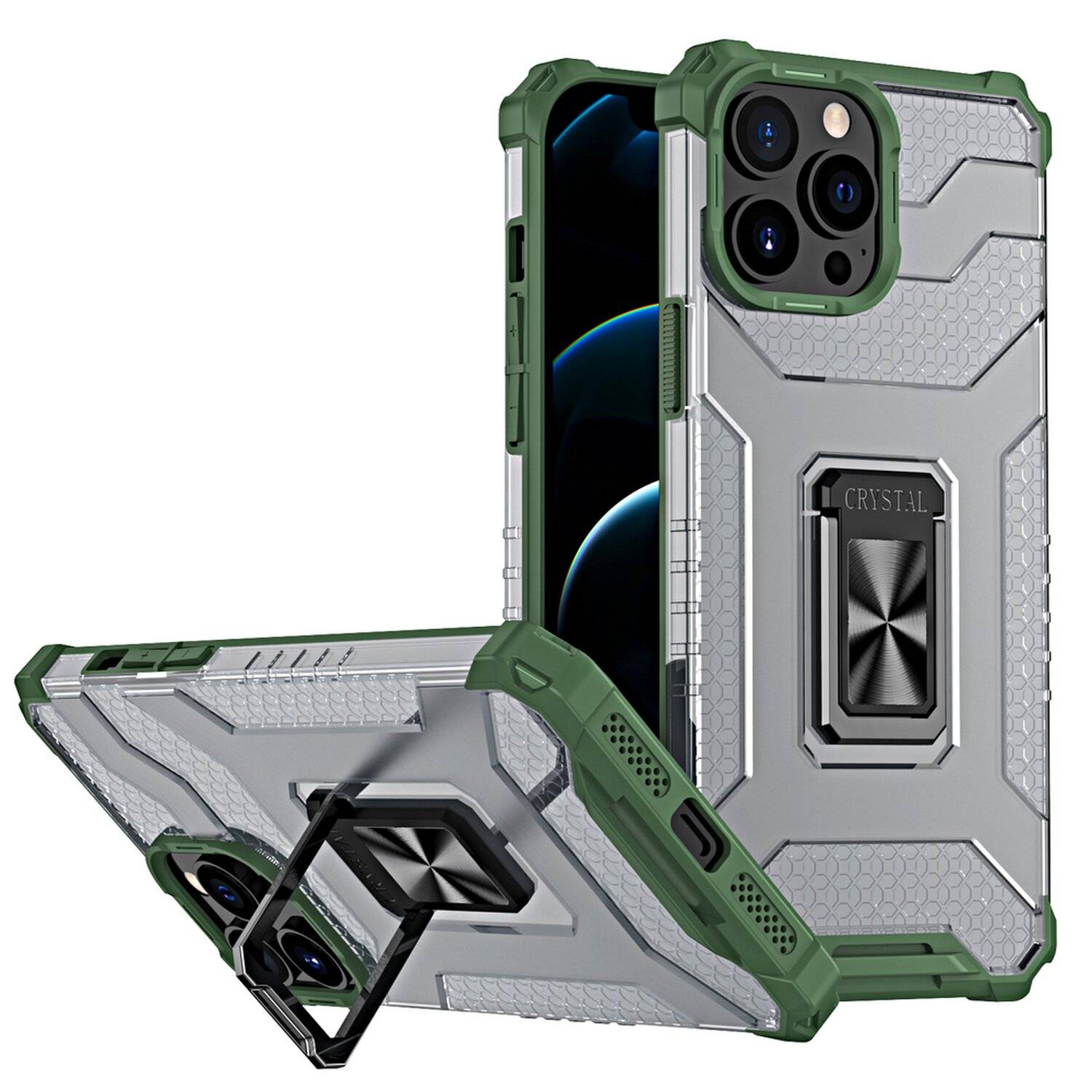 cofi1453® 360 Grad Ringhalter Handyhülle magnetische Halterung Cover Schutzhülle kompatibel mit iPhone 13 Pro Grün