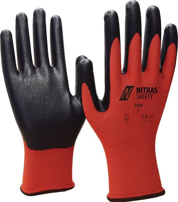 Handschuhe Nitril Foam Gr.9 rot/schwarz Nyl.m.Nitrilschaum EN 388 PSA II NITRAS
