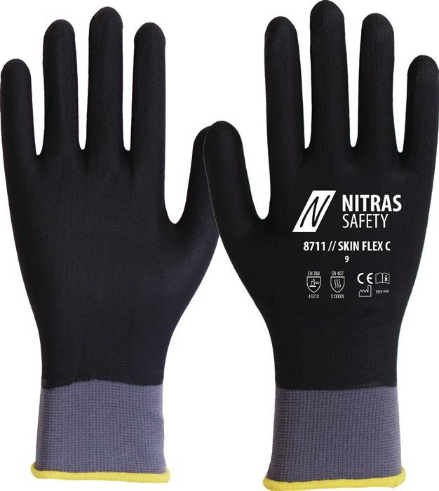 Handschuhe SKIN FLEX C Gr.8 grau/schwarz EN 388 II Strick m.Beschichtung NITRAS