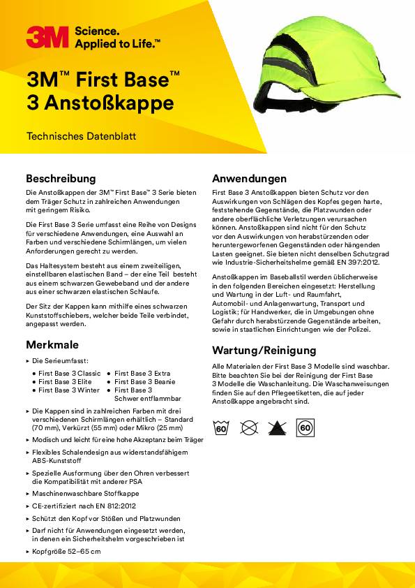 Anstoßkappe First Base 3 Classic 52-65cm grau wasserfest EN812:A1 3M